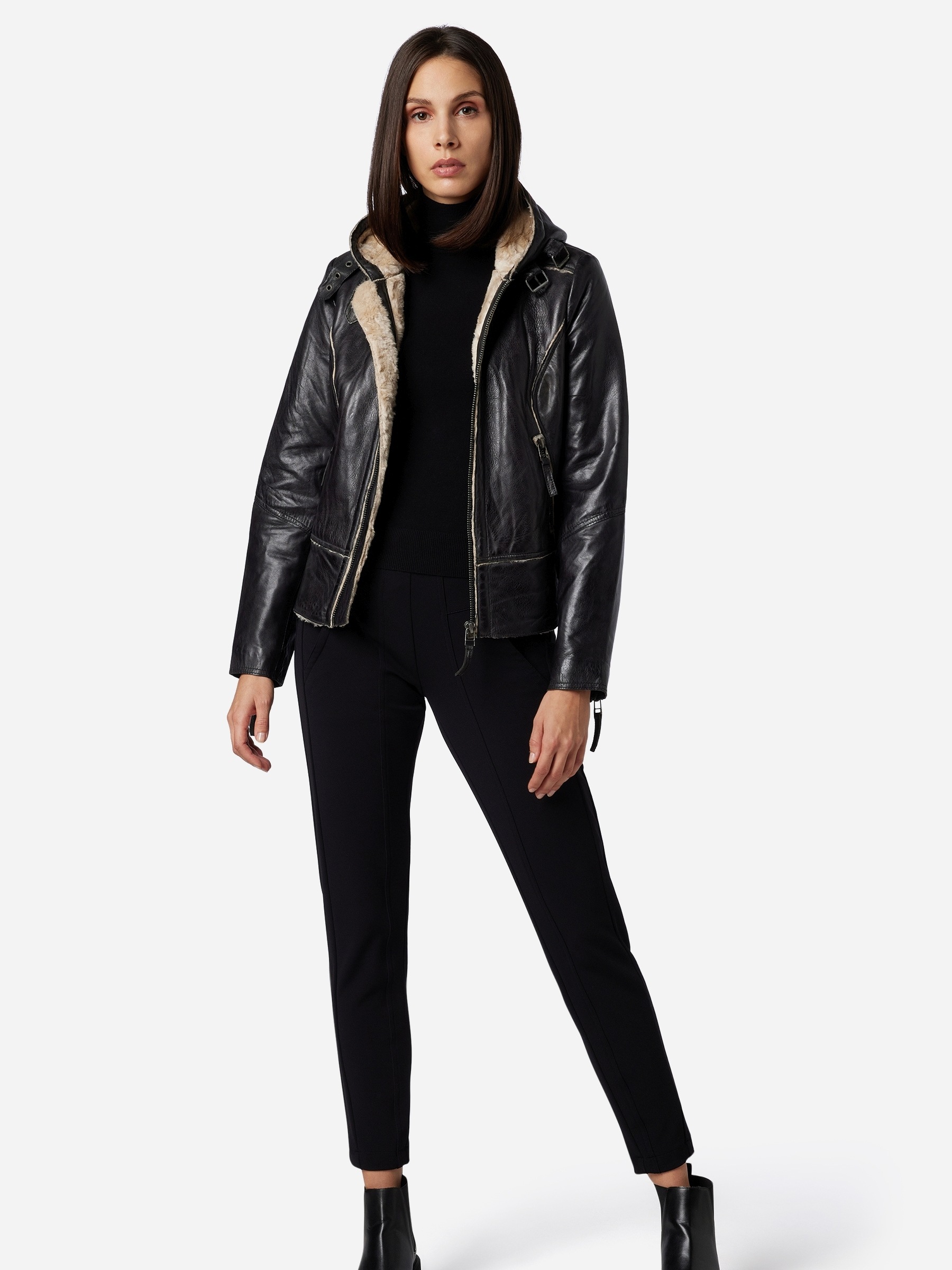 RICANO Bikerjacke »Lederjacke Julie« mitKapuze Handgefertigt aus echtem Leder