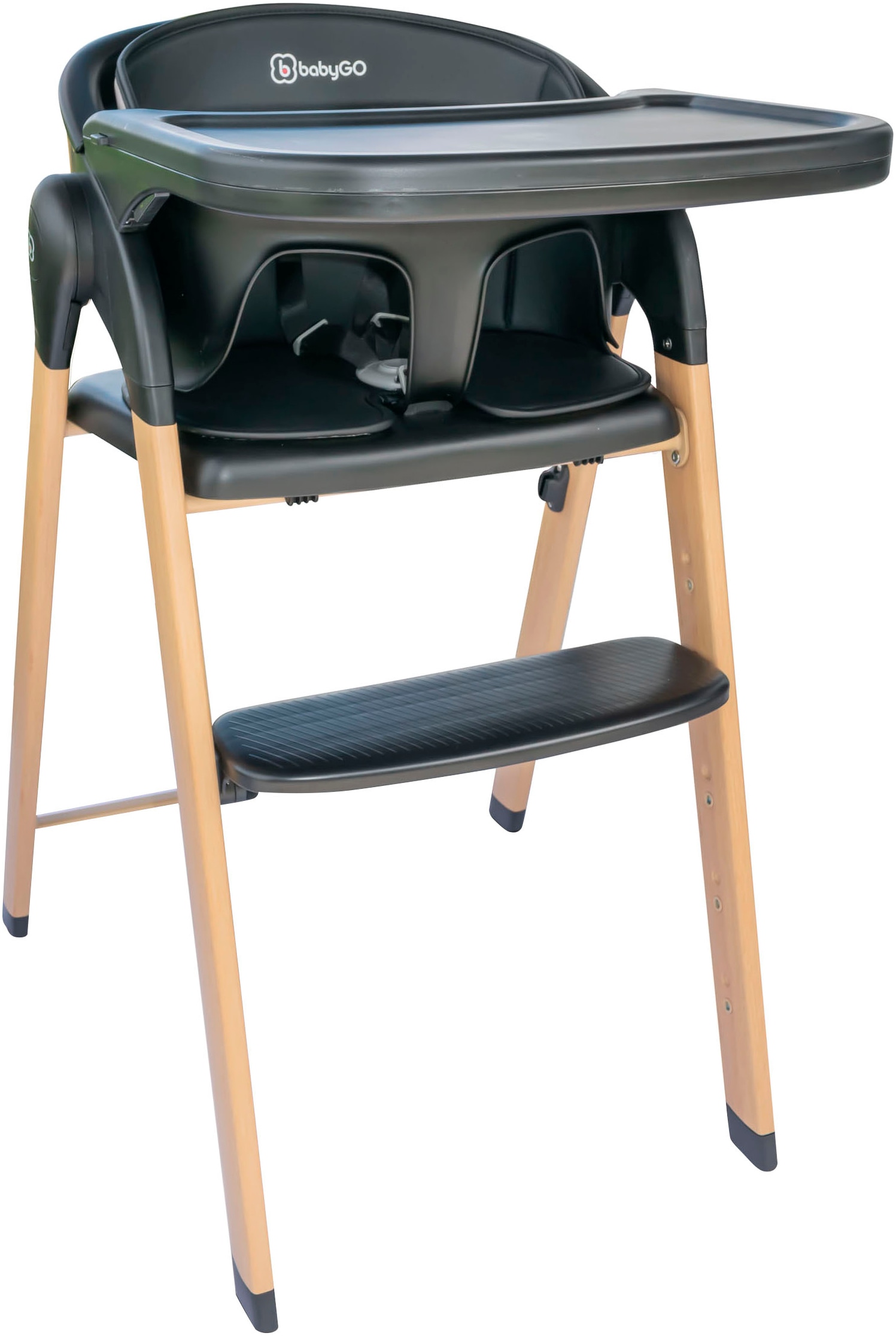 BabyGo Hochstuhl »Levels, black wood optic« () platzsparend zusammenklappbar