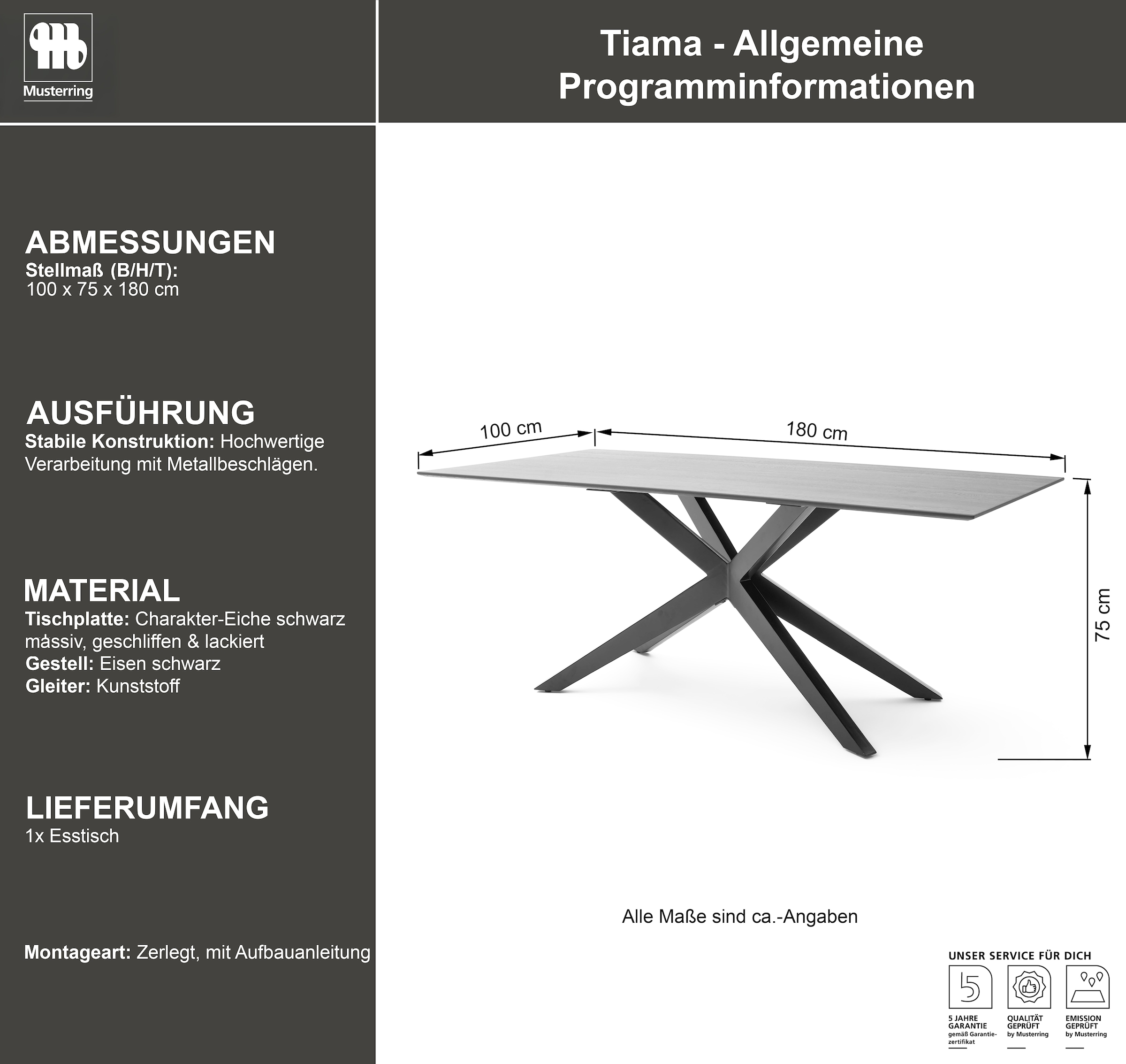 Musterring Esstisch mit fester Platte in Barock-Eiche massiv, 20mm, Eisengestell schwarz
