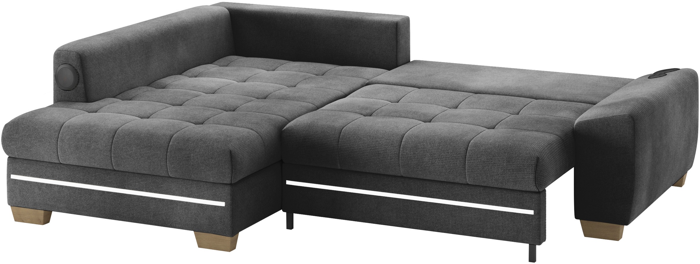 Mr. Couch Ecksofa »Nikita II, L-Form«, RGB-LED, Bluetooth-Soundsystem, wahlweise mit Bett, Bettkasten