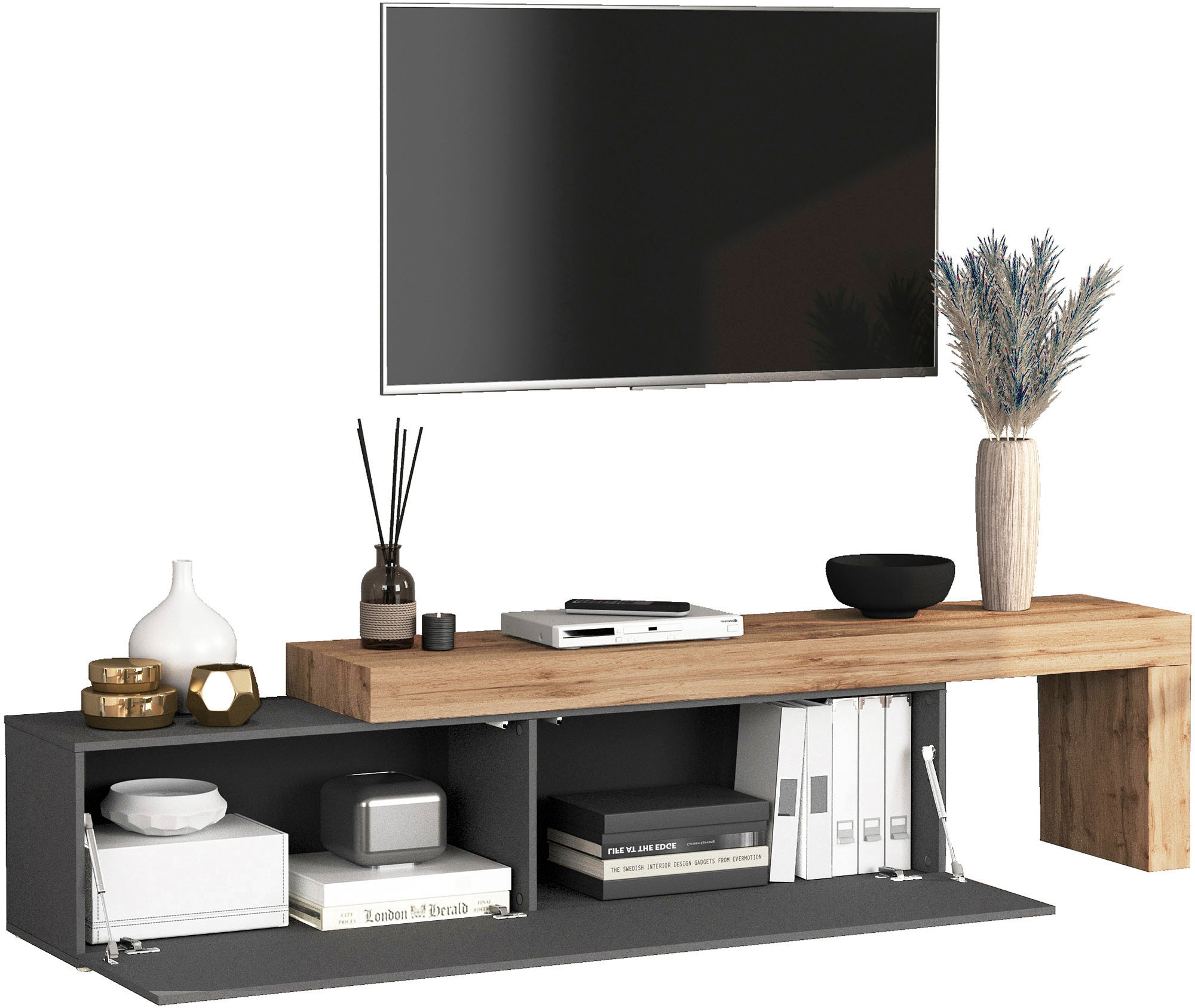 INOSIGN Lowboard »Chronos TV-Board, TV-Schrank« Breite verstellbar von 190 bis 350 cm, 1 Stk. tlg. Breite 270 cm TV-Board,Lowboard,1 Klappe und ein L-Förmiger Aufsatz