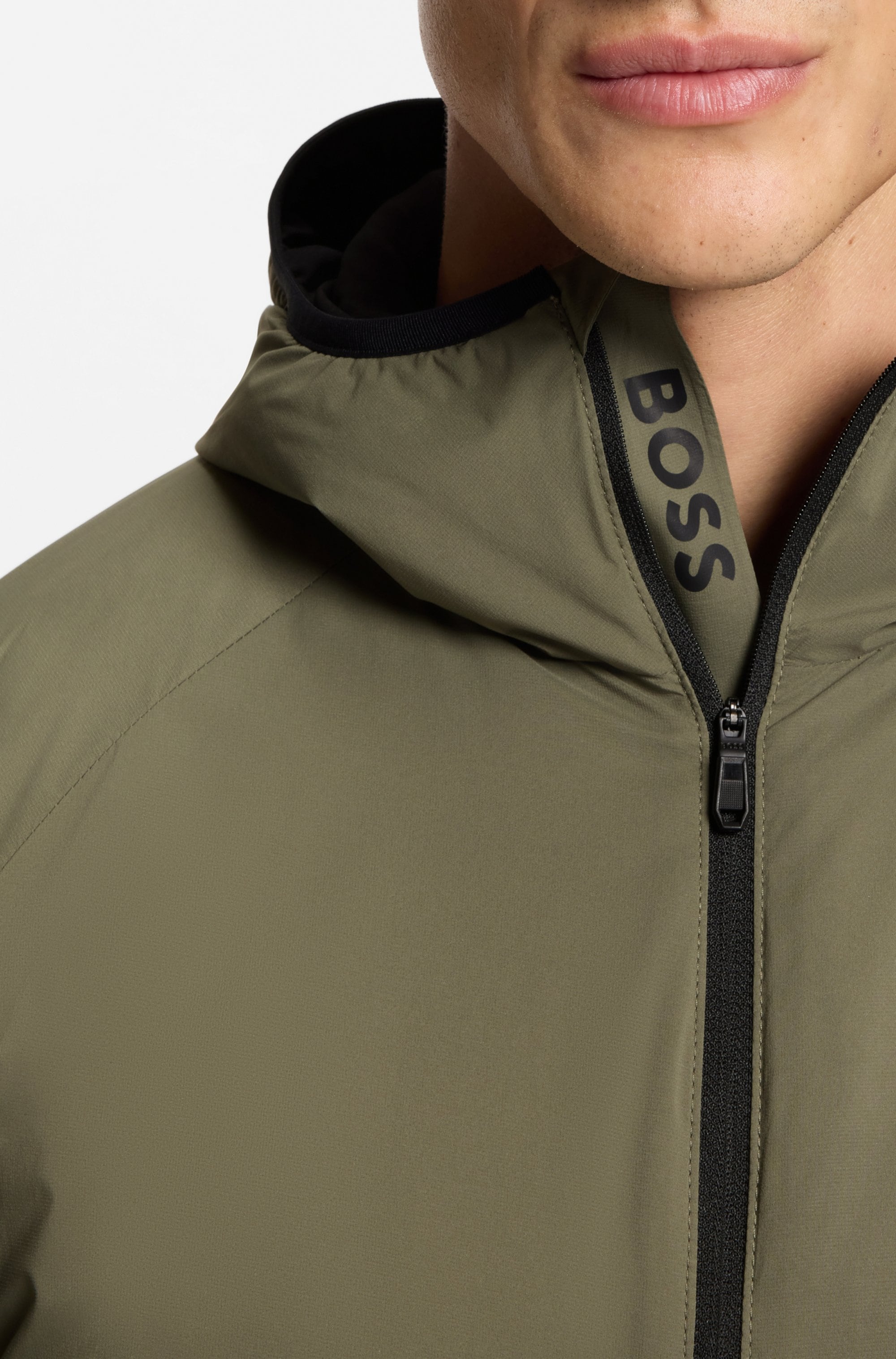 BOSS GREEN Outdoorjacke mit Kapuze leicht wattiert, 4-Wege-Stretch-Qualität, Regular Fit