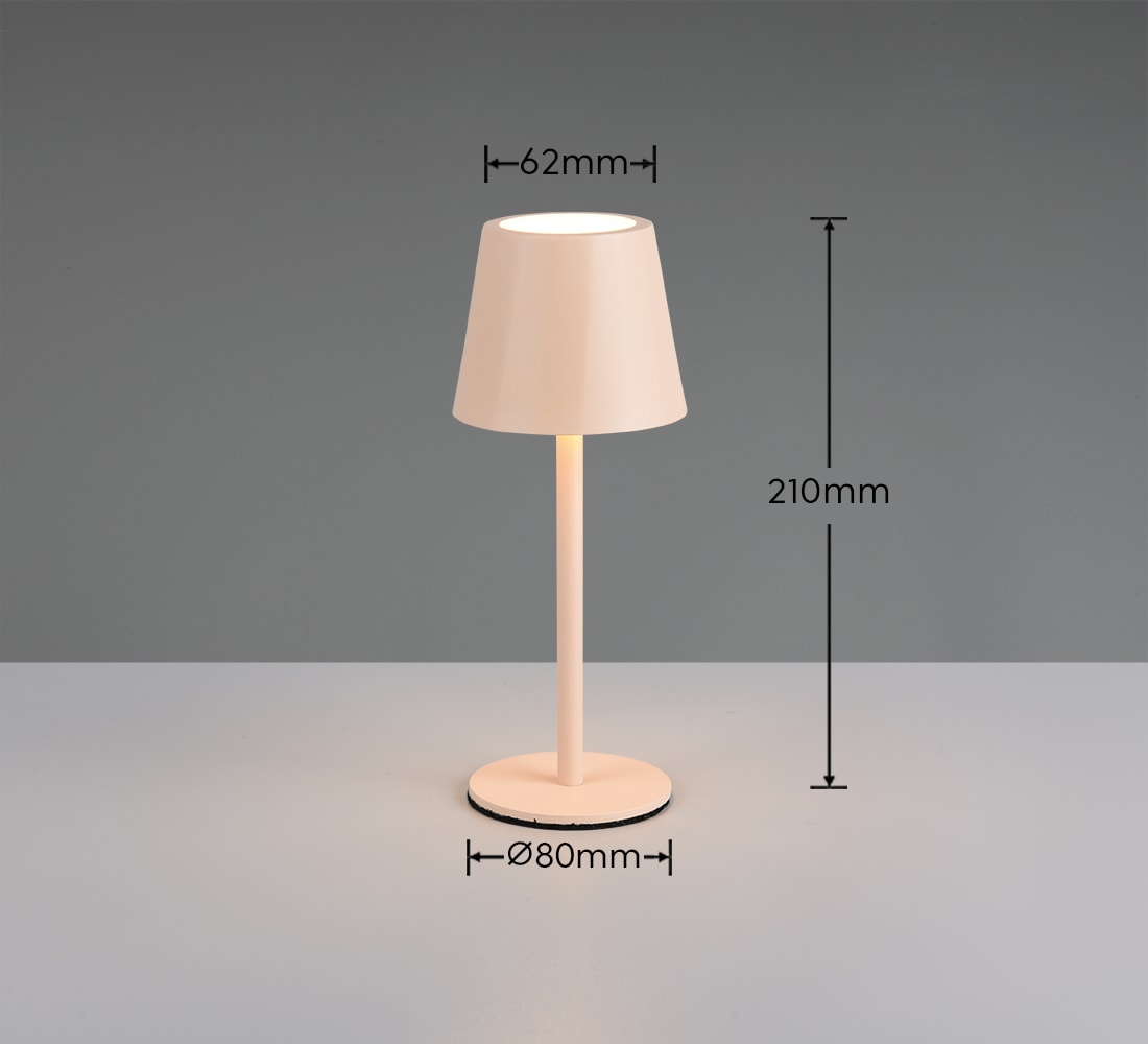 REALITY Leuchten LED Tischleuchte »DIAZ, Outdoor Akku Tischlampe Höhe 21 cm Ø 8,5 cm, IP44, Touchdimmer« LED-Board 1 Stk. Farbwechsler | warmweiß - kaltweiß CCT Lichtfarbe einstellbar 2700-6500K, 160 Lumen, 1,6W, USB Anschluss