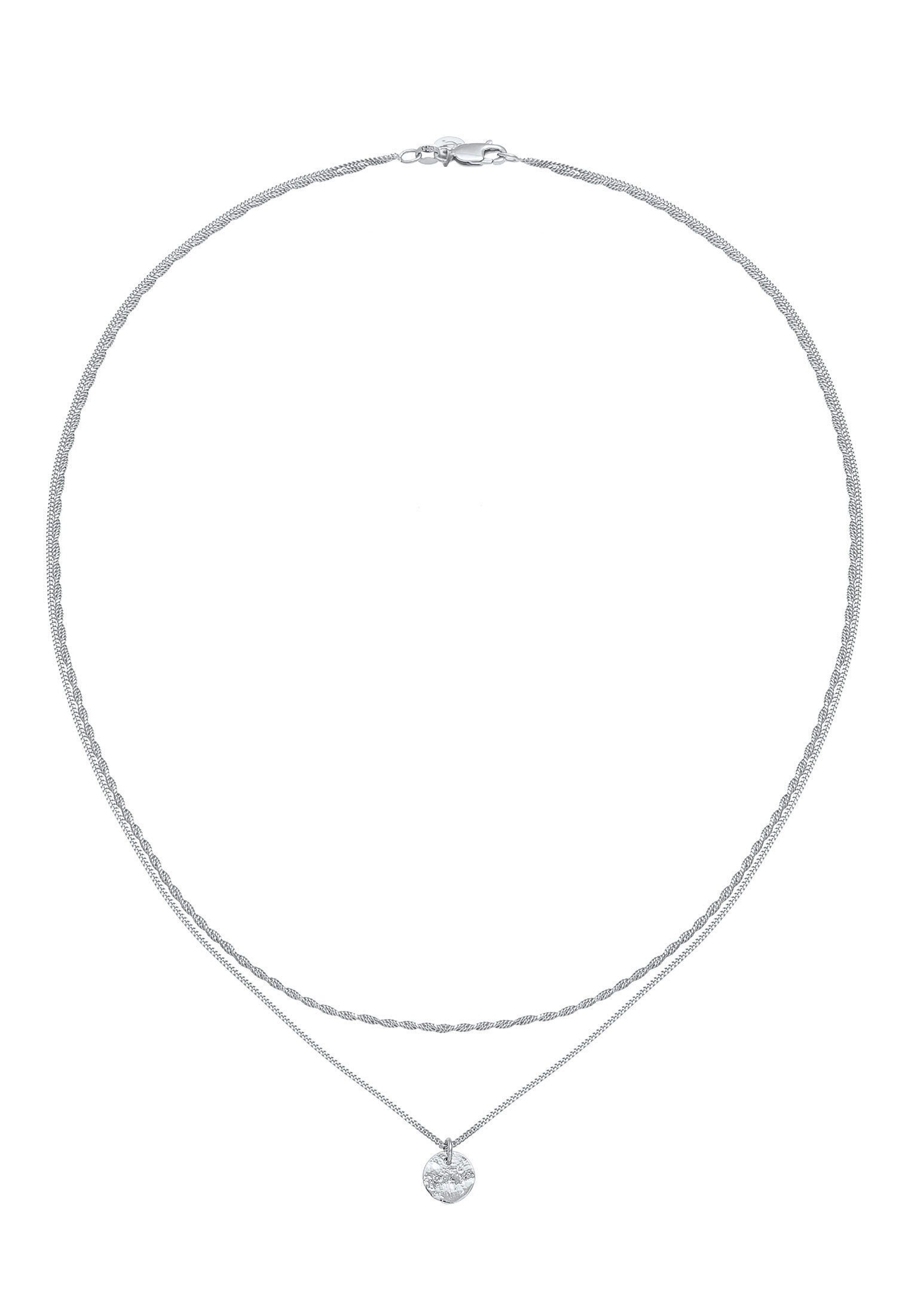 Elli Premium Silberkette »Halskette Layer Kordel Panzerkette Plättchen 925er Silber«