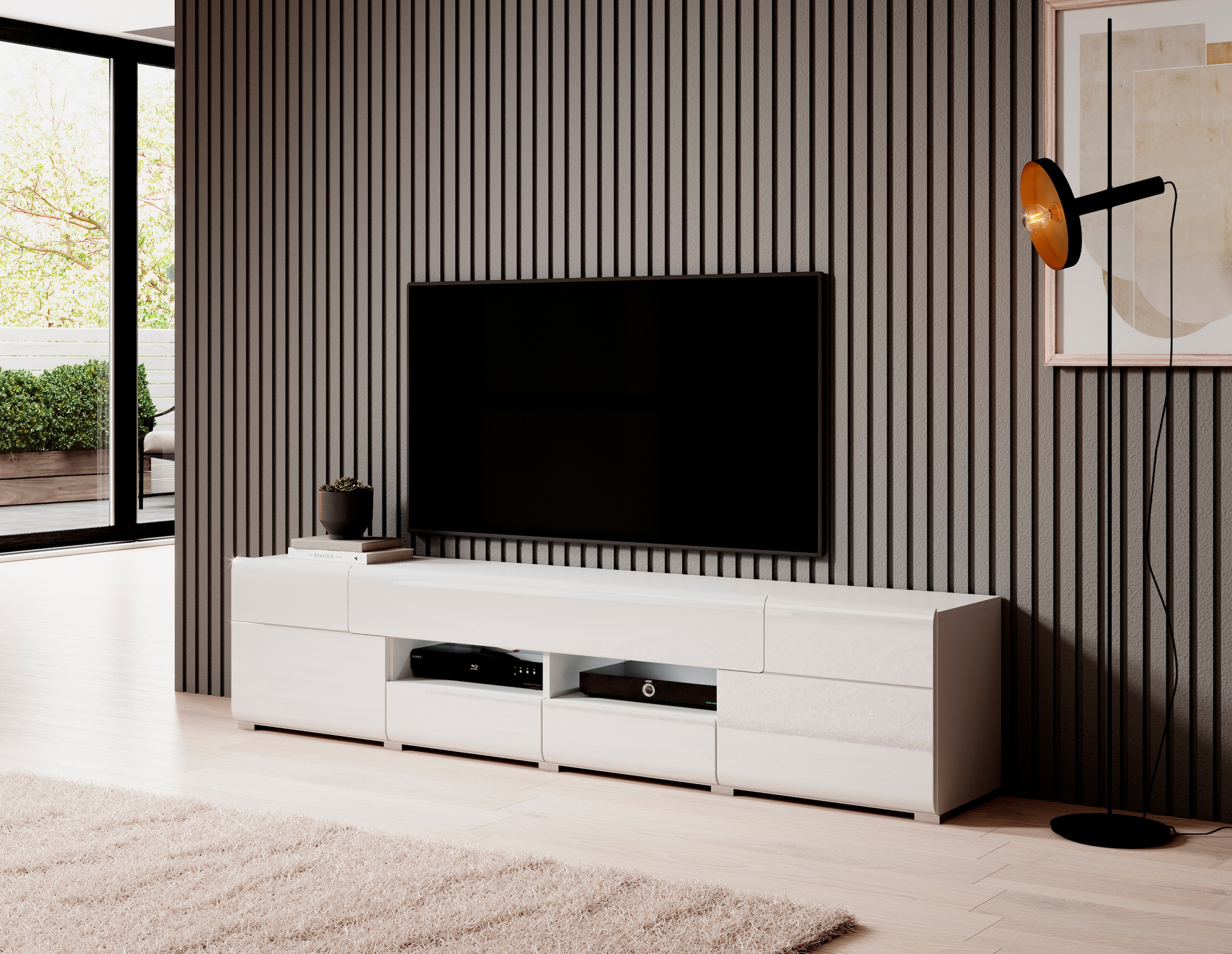 INOSIGN Lowboard »Toledo,Breite 209cm, trendige TV-Schrank mit dekorative Fräsungen«, TV-Board ohne Beleuchtung, TV-Kommode mit viel Stauraum
