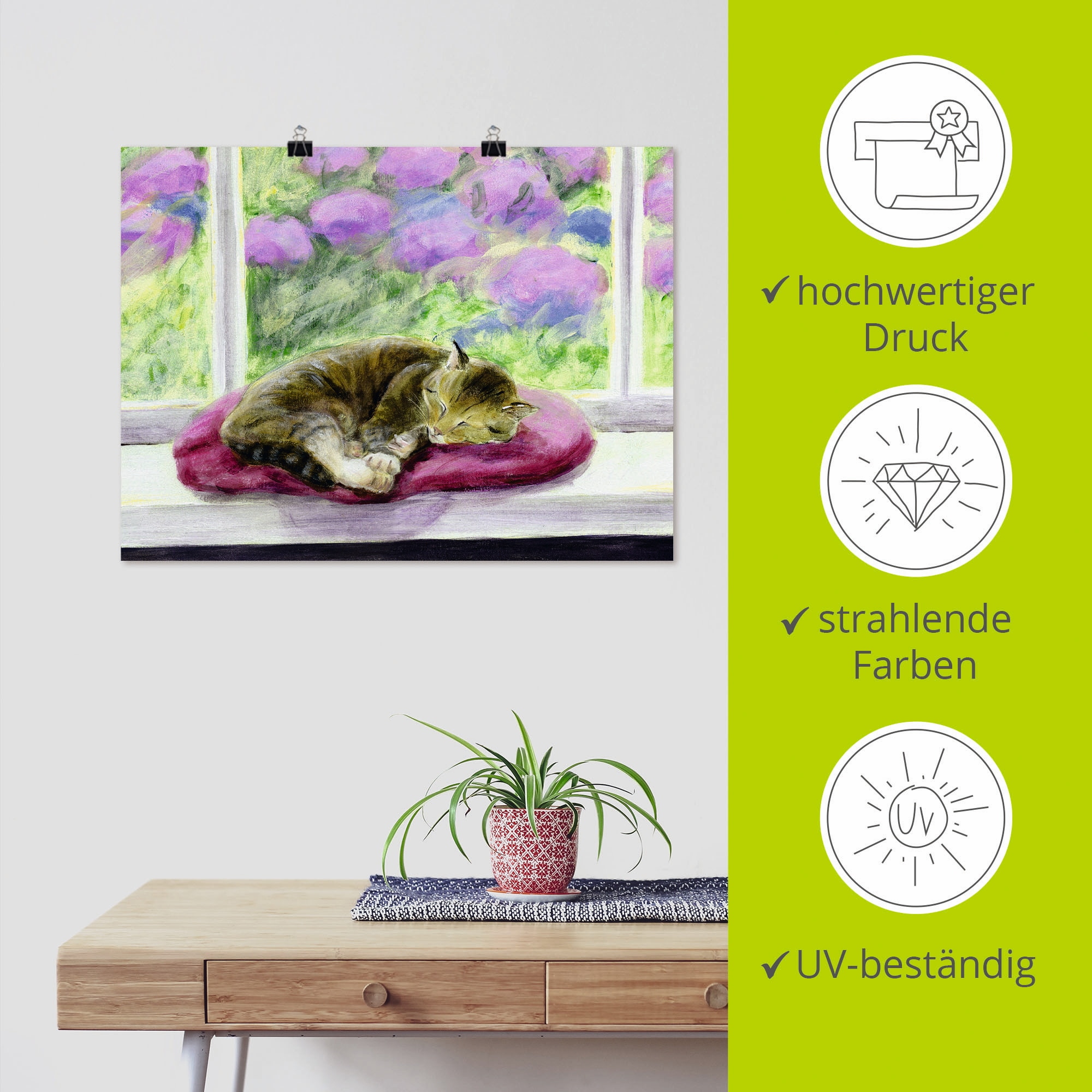 Artland Wandbild »Katze auf Gartenfensterbank«, Haustiere, (1 St.), als Poster, Wandaufkleber in verschied. Größen