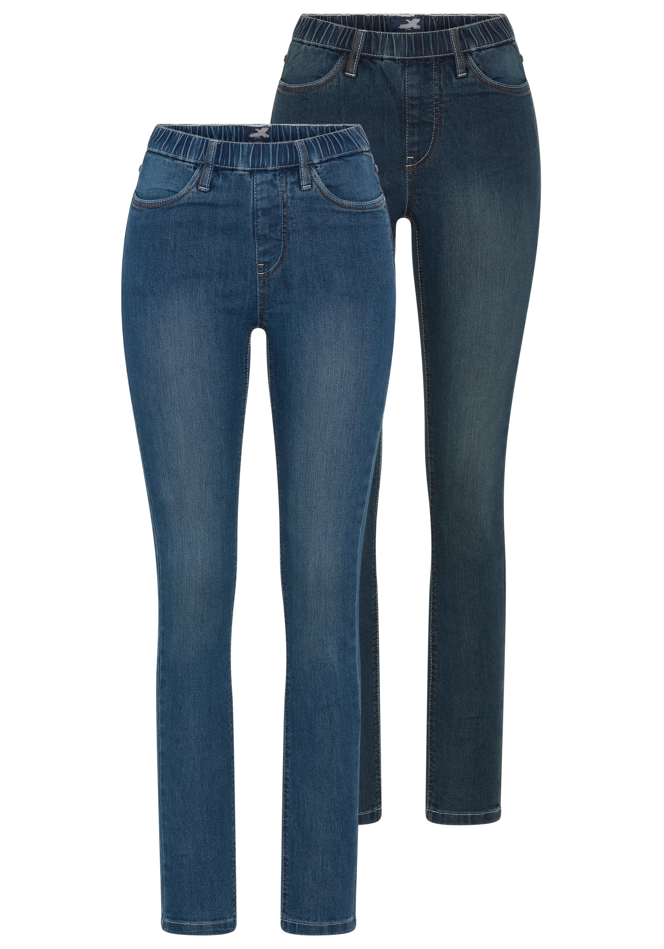 Arizona Jeansjeggings Packung, 2er-Pack,  enge Passform,  Röhrenjeans,  Used-Look-Waschung,  hohe Leibhöhe