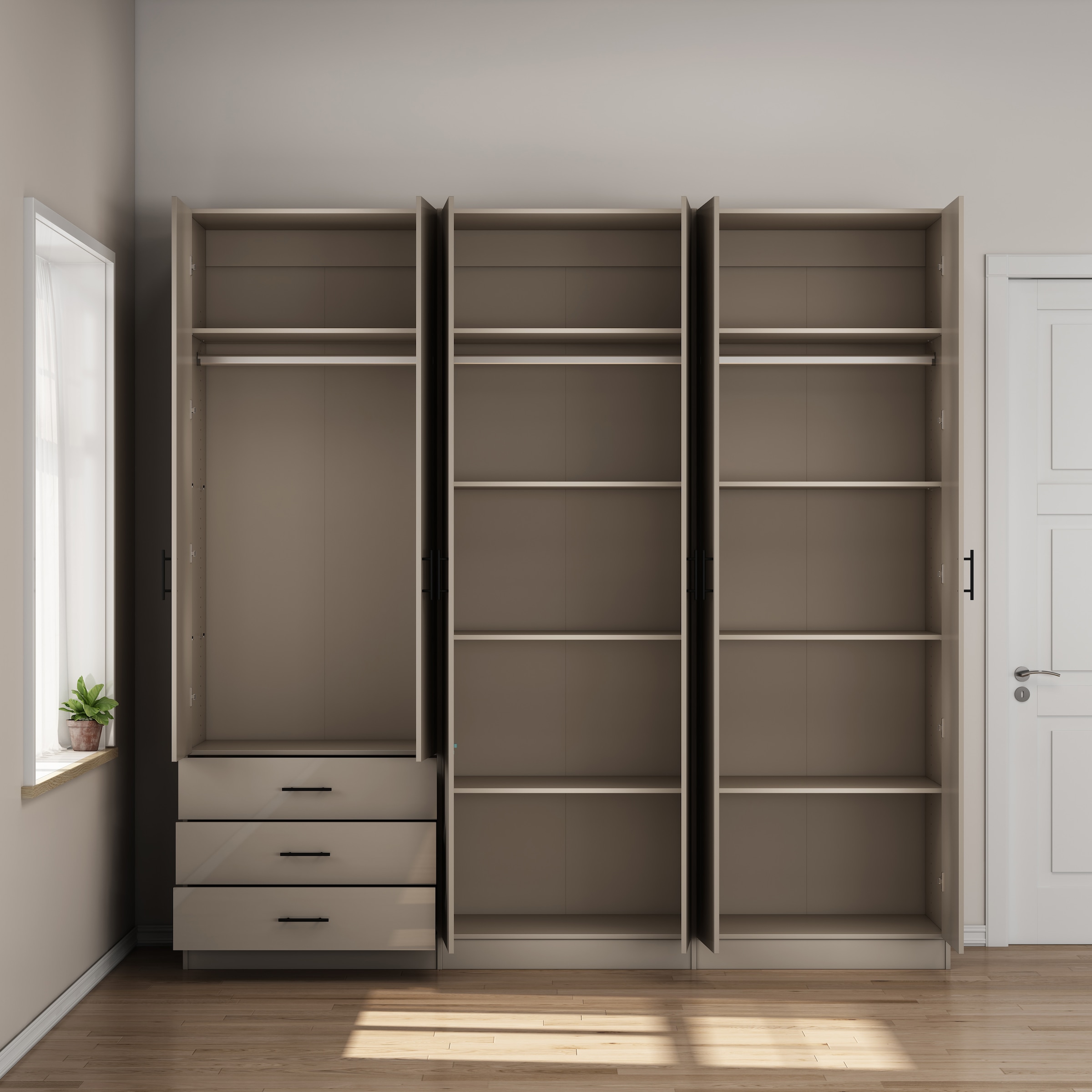 OTTO home Kleiderschrank »Trento Schlafzimmerschrank Garderobe hochglanz« in 2 unterschiedlichen Schrankhöhen wählbar,  Schrank mit 6 Türen und 3 Schubladen, hochglanz Fronten, Höhe 2,39m
