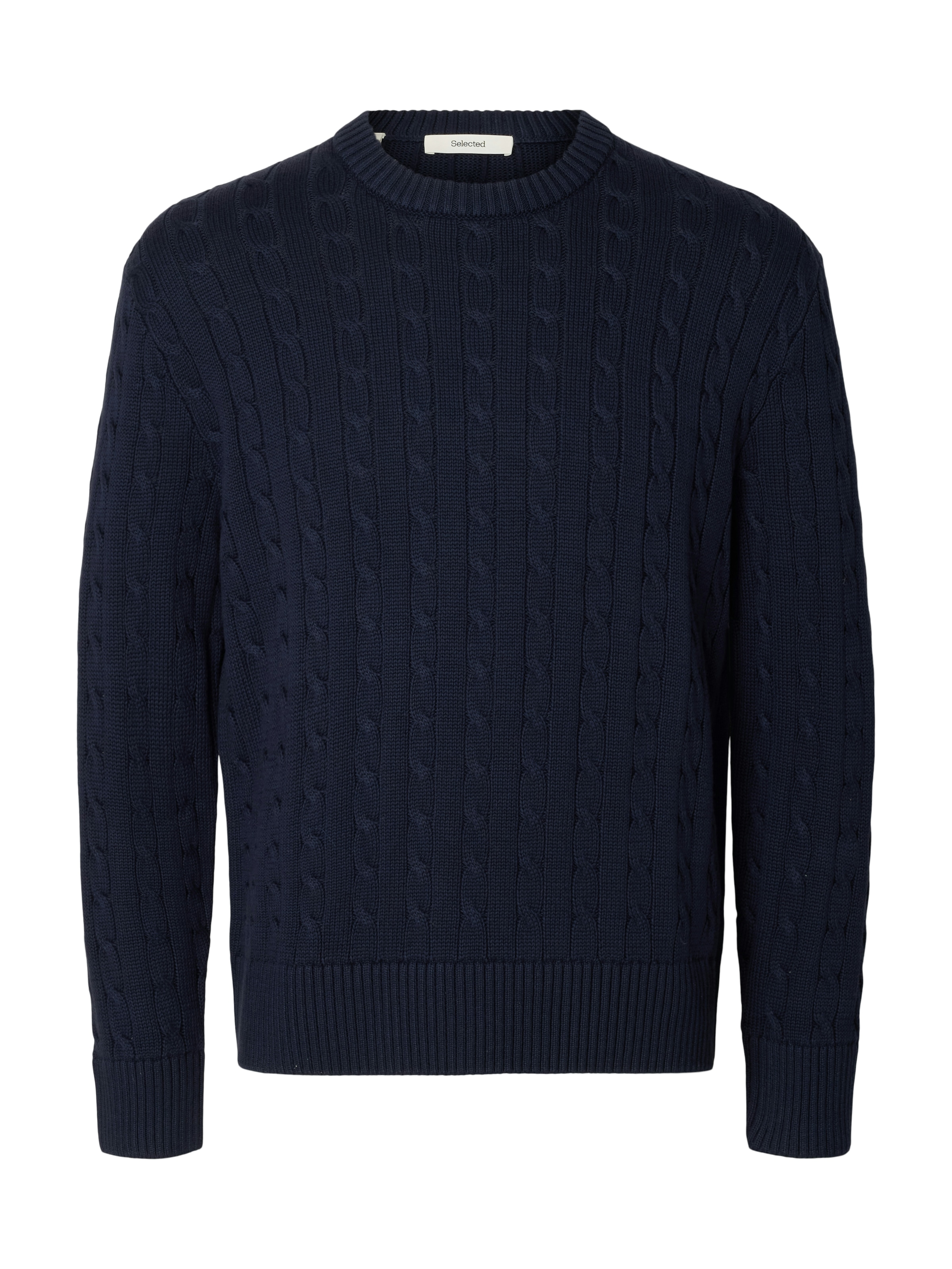SELECTED Rundhalspullover »SLMBRAUN KNIT CABLE CREW NOOS« Baumwolle, relaxed fit