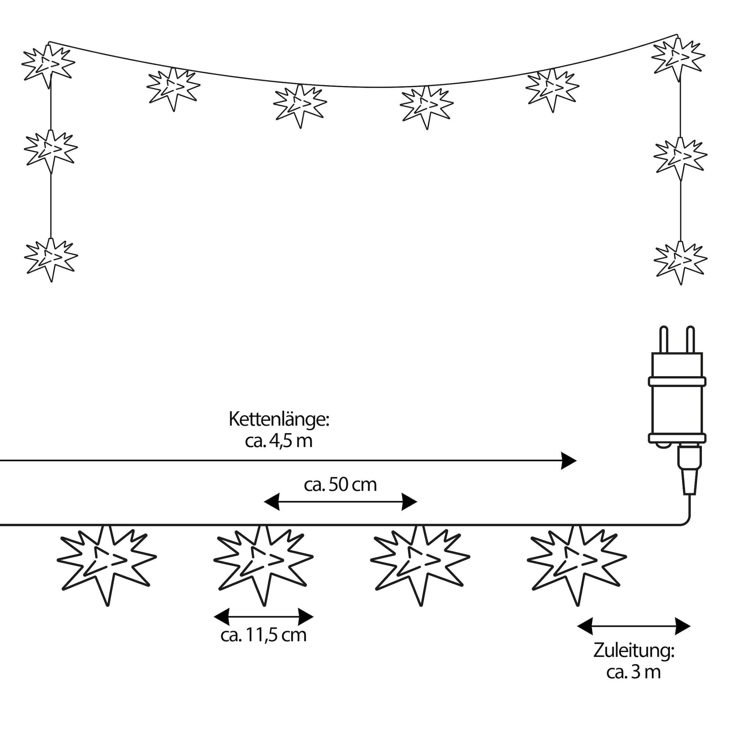 my home LED-Lichterkette »Elvya« 10 Stk.-flammig 3D 10er Sternenlichterkette