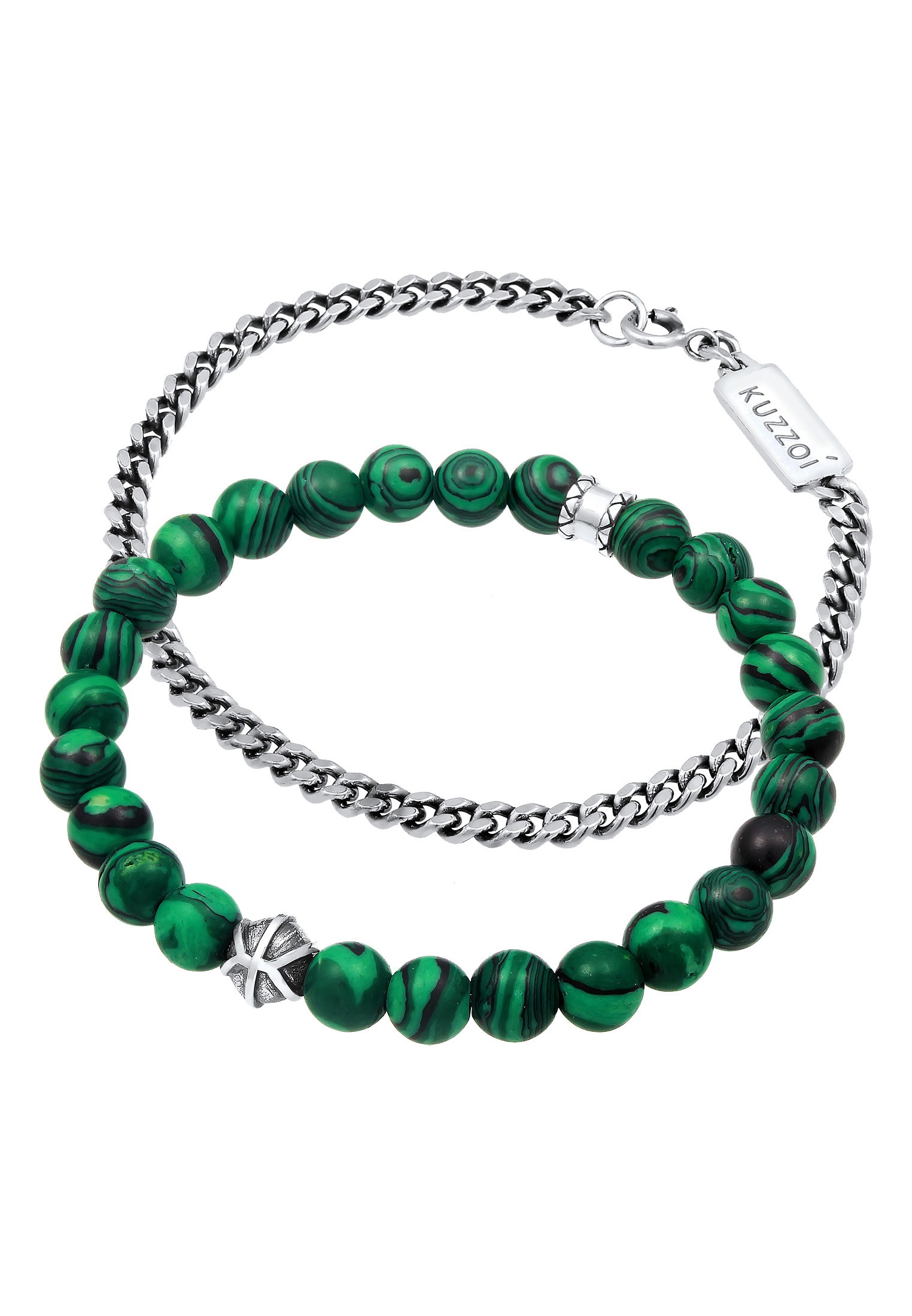 Kuzzoi Armkette »Armband Herren Set Panzer Synth. Malachit Perlen 925 Silbe«