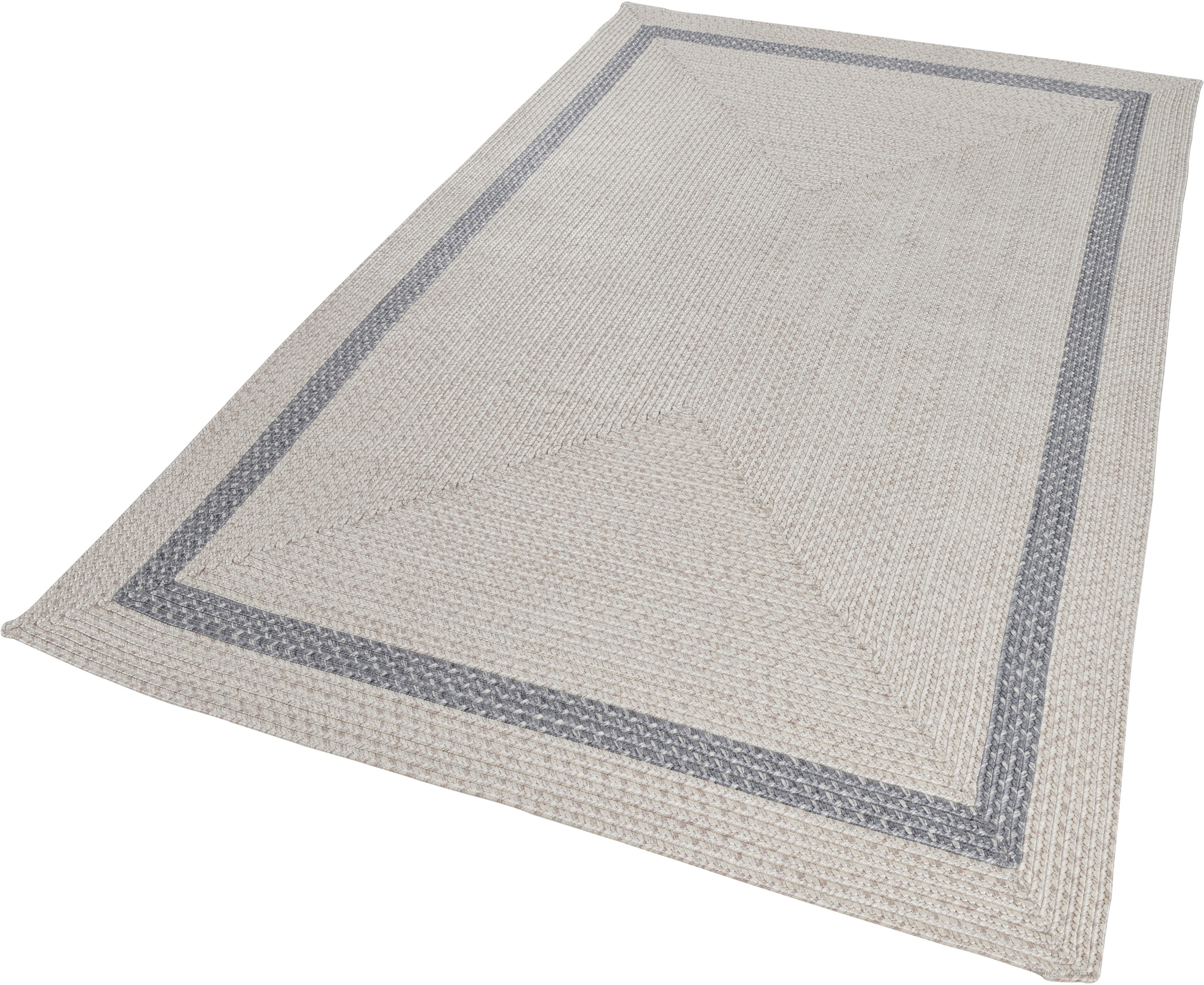Gino Falcone Teppich »Benito« rechteckig 6 mm Höhe Flachgewebe, Uni Farben, mit Bordüre, In- und Outdoor geeignet in beige