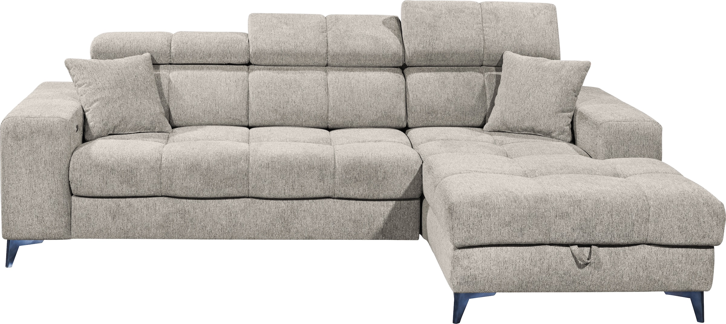 ED EXCITING DESIGN Ecksofa »Sydney L-Form mit Bettfunktion, Bettkasten, Kopfteilverstellung«, motorischer Sitztiefenverstellung, USB-Port & 2 Zierkissen