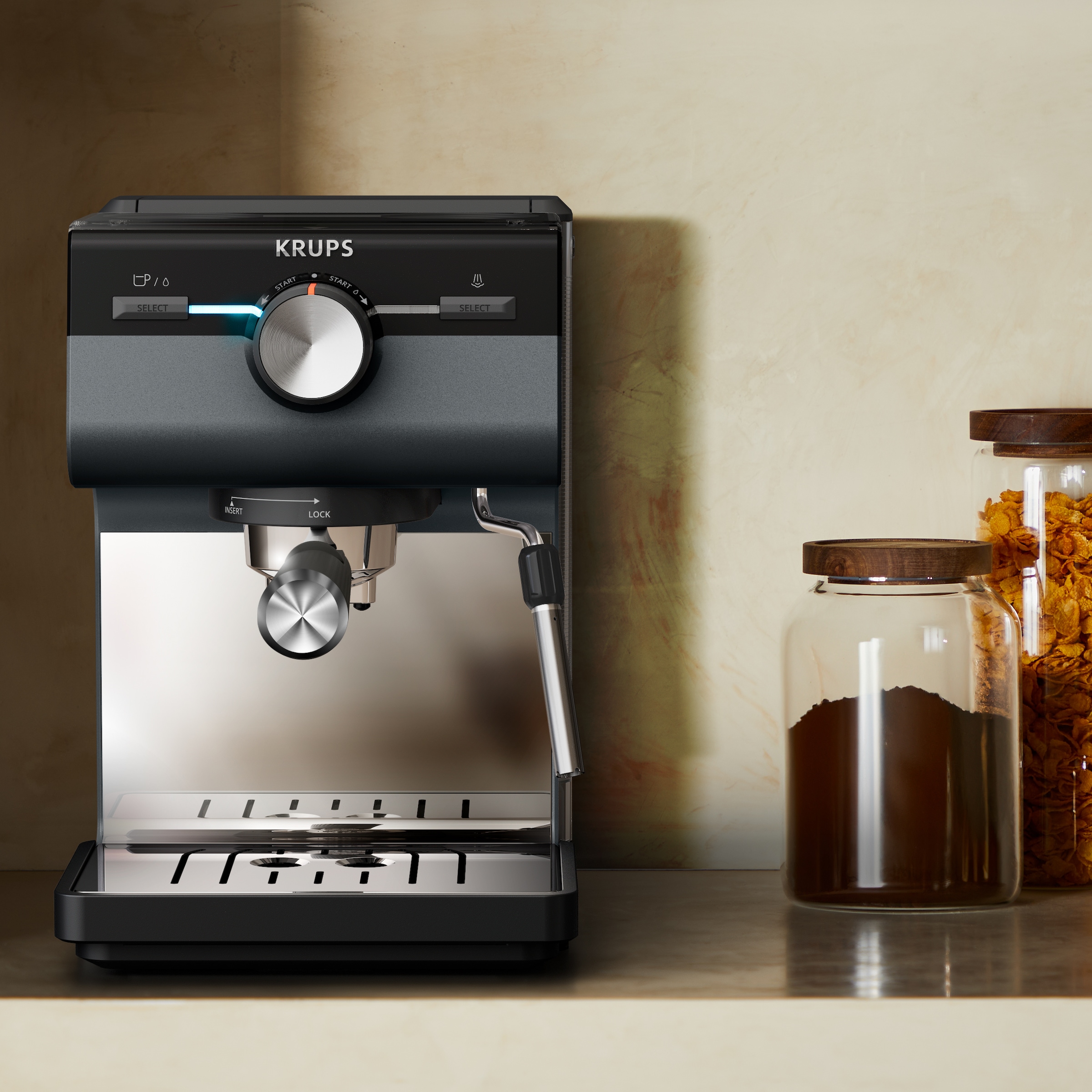 Krups Espressomaschine »XP384G Authentic+, Siebträger«, intuitives Bedienfeld, Milch-Aufschäumdüse, 3 Siebeinsätze