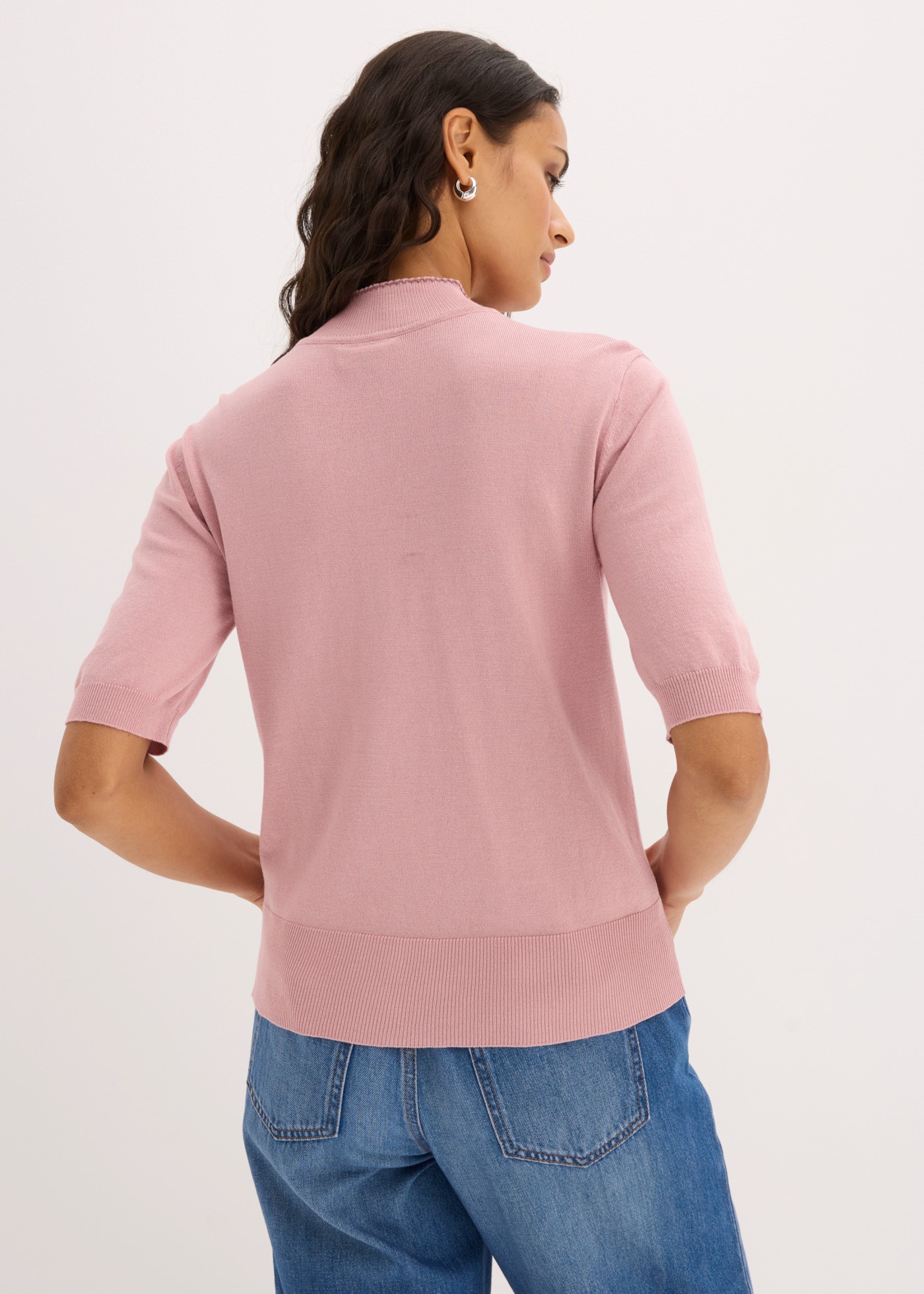 bonprix Strickpullover mit Schluppe, Halbarm, schmale Passform