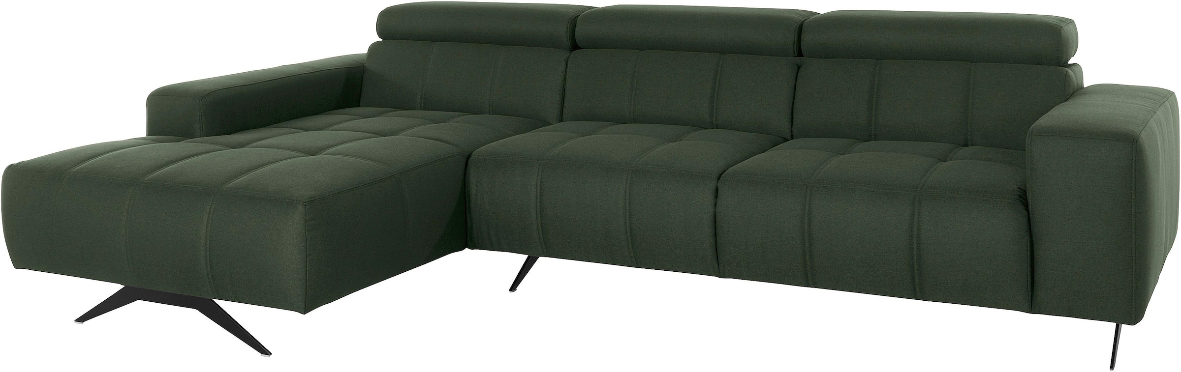 DOMO collection Ecksofa »Trento L-Form, mit Kufenfuß oder Einzelfuß«, wahlweise mit Kopfteilverstellung, Recamiere links/rechts bestellbar
