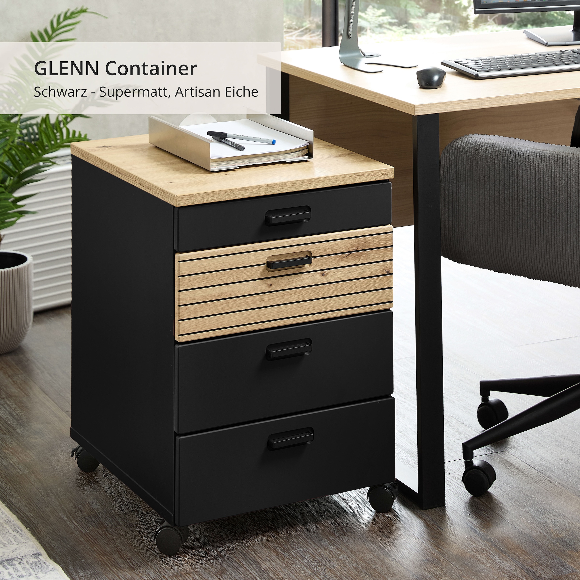 Innostyle Rollcontainer »Rollcontainer Glenn, 45 x 66 x 55 cm (B/H/T)« 1 Stk. tlg. inkl. Filzeinlage, 4 Rollen(2 mit Bremsen) oder Sockel, SK Soft-Close