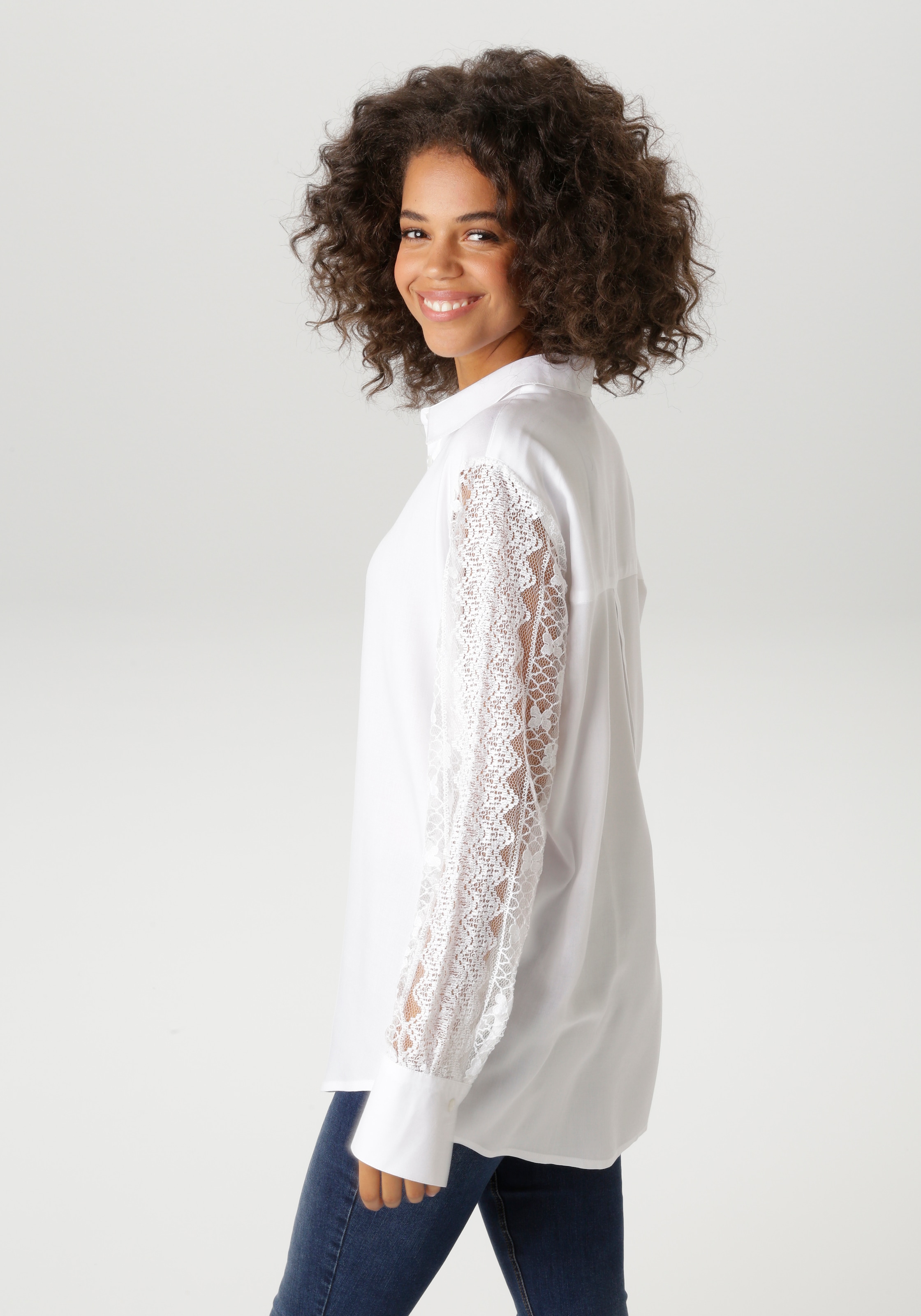 Aniston CASUAL Hemdbluse mit langen Ärmeln aus aufwändiger Spitze - NEUE KOLLEKTION