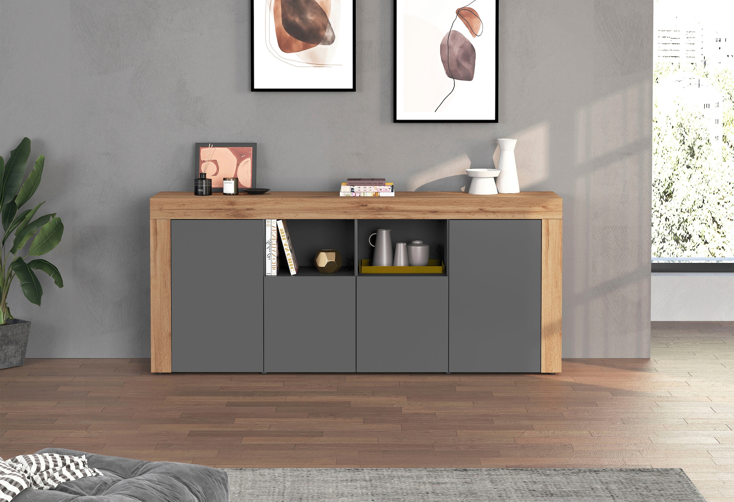 INOSIGN Sideboard »CHRONOS Breite 200 cm  mit 4 Türen, 2 offene und 8 geschlossene Fächer« 1 Stk. tlg. Sideboard,Kommode, Schrank, Grifflos mit Push to Open, Made in Italy