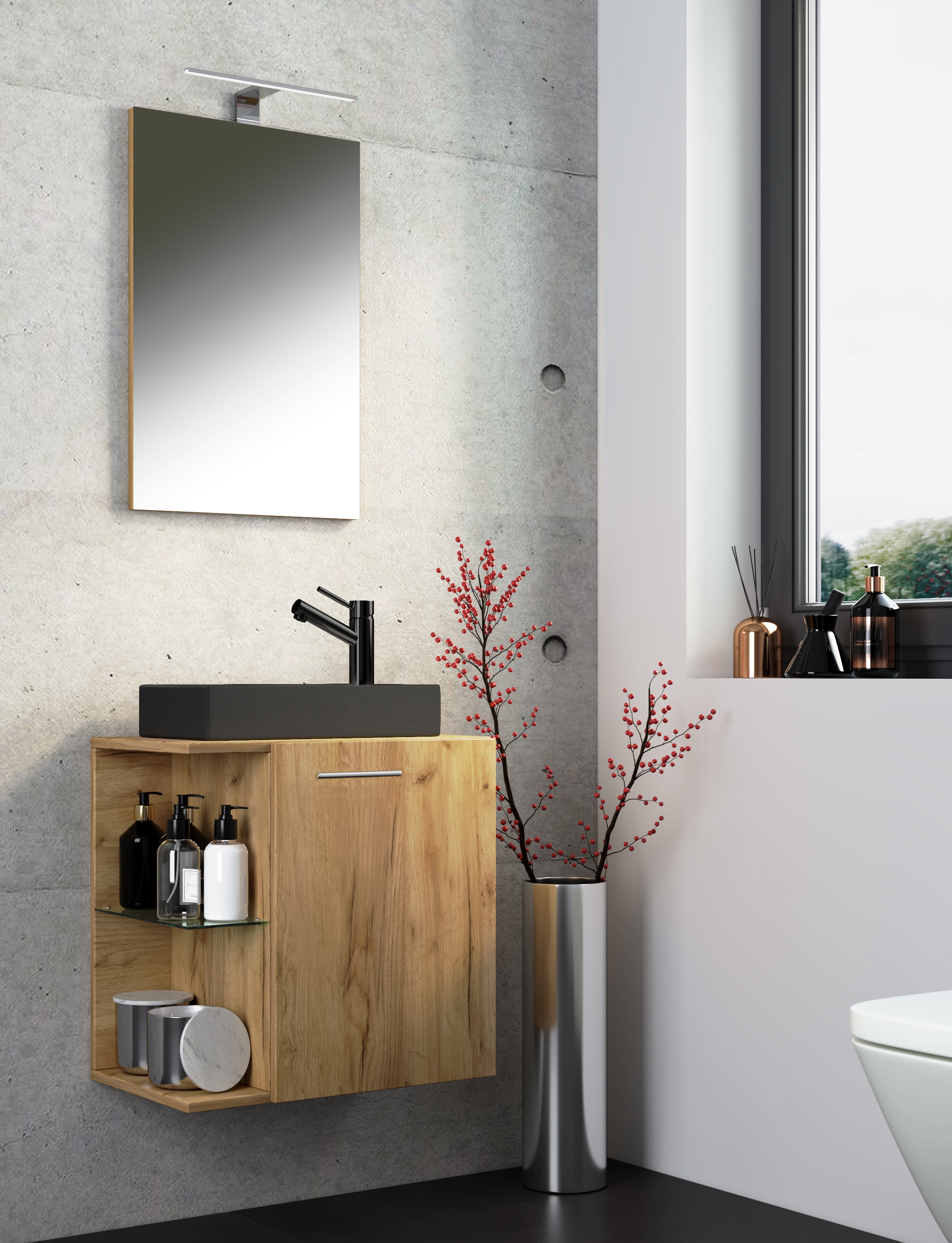 VCM Waschbeckenunterschrank »VCM 3-tlg Set | Waschplatz für Gäste WC | Gästebad | Waschtisch mit Spiegel | Badezimmer Set ¿ Hausa SC-BL«, (3 St.)