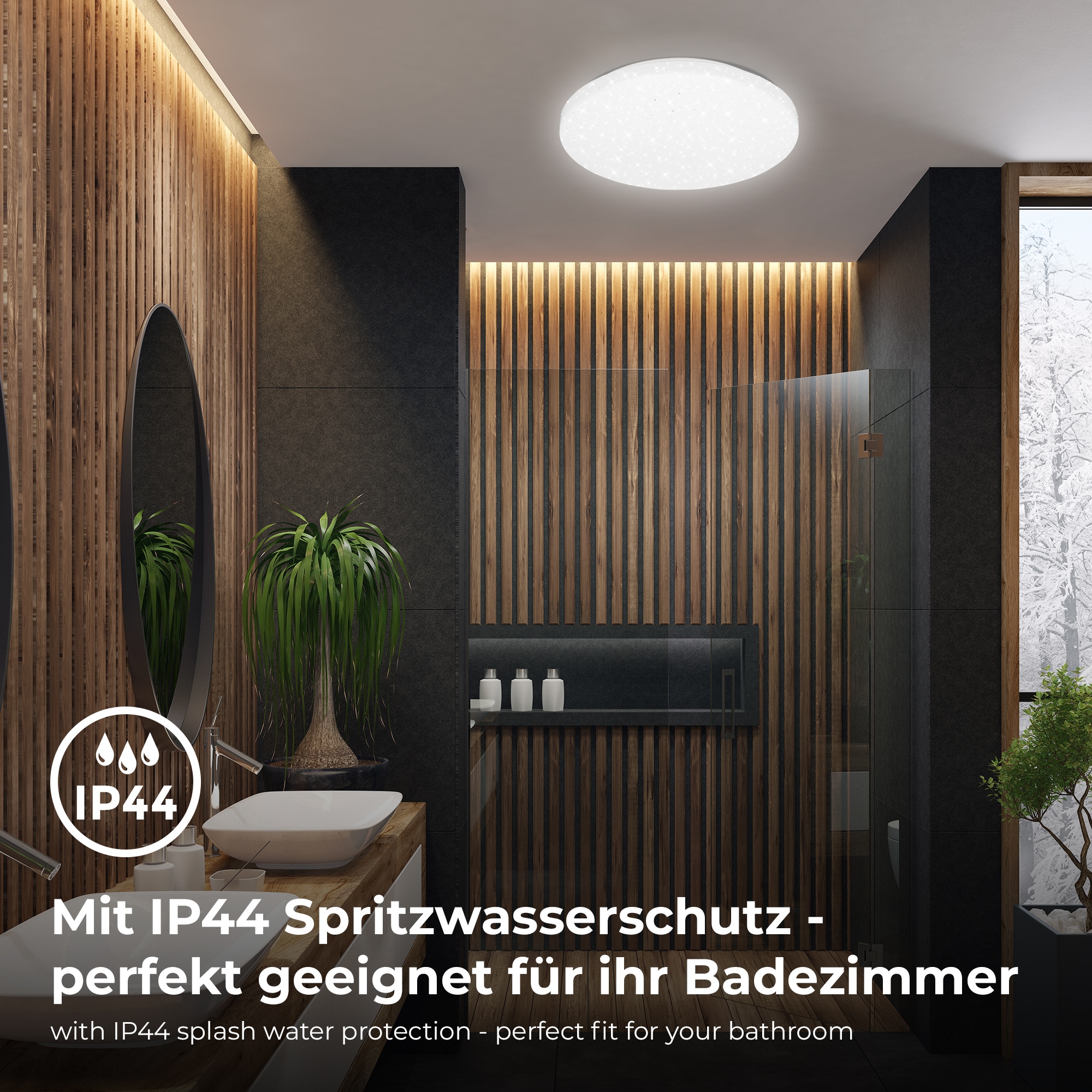 B.K.Licht LED Deckenleuchte »LED Bad Deckenleuchte IP44 mit Sternenhimmel«, 1 flammig, Leuchtmittel LED-Modul | LED fest integriert, inkl. 1 x LED-Platine 12W 1300lm 4000K IP44