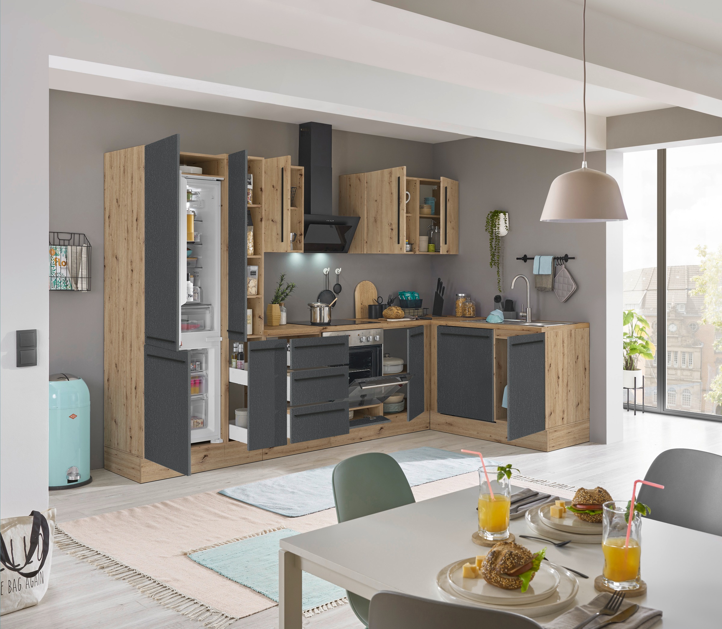 KOCHSTATION Winkelküche »Florida, Stellbreite 310x175 cm«, wahlweise mit E-Geräten, mit Softclose für Türen und Schubkästen