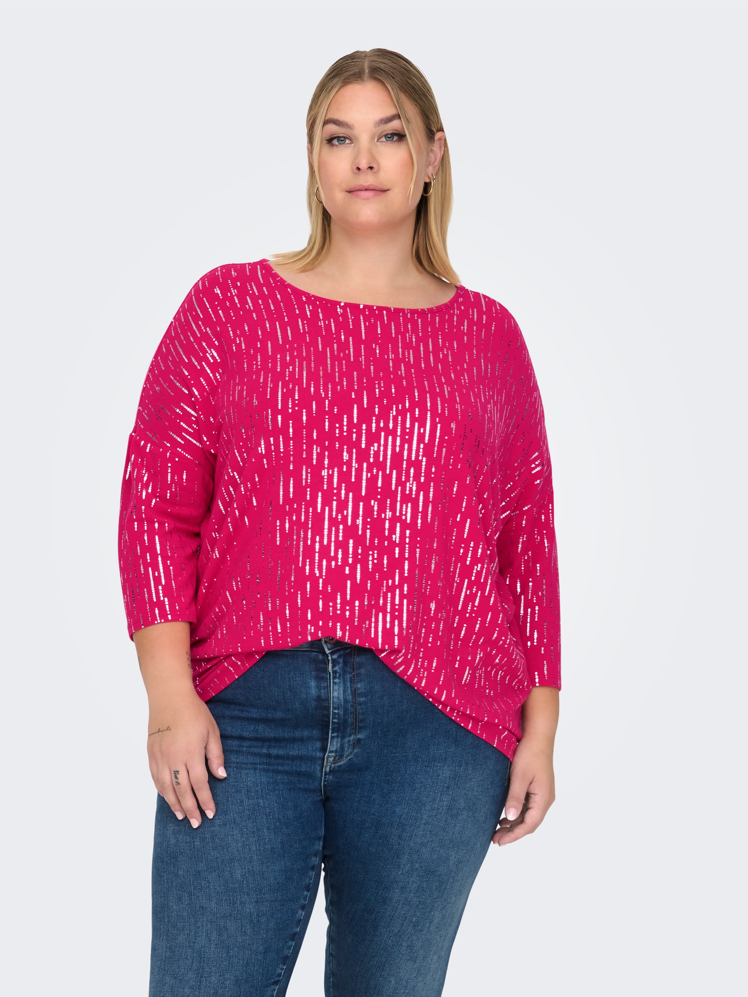 ONLY CARMAKOMA Rundhalsshirt »CARFOILA 3/4 O-NECK TOP JRS BF«