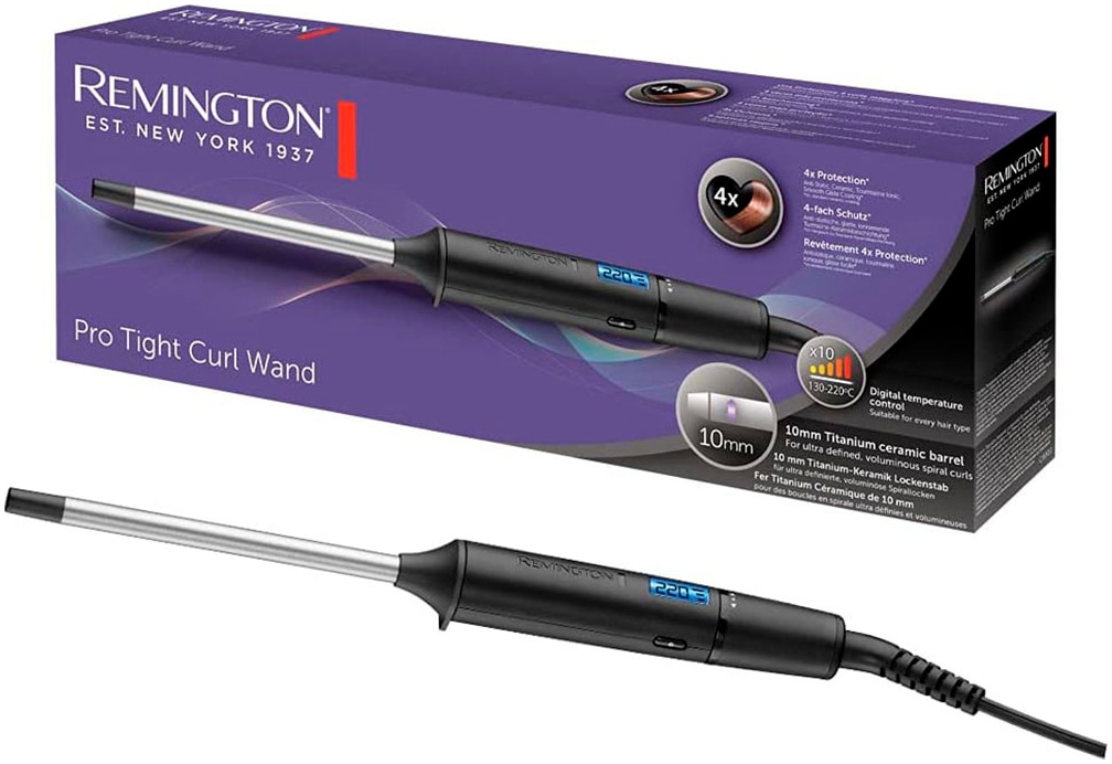 Remington Lockenstab »Tight Curl Wand CI6X10« Keramik-Beschichtung 10mm Mini Pro Digital (4-facher Schutz) LCD-Display 130-220°C in schwarz
