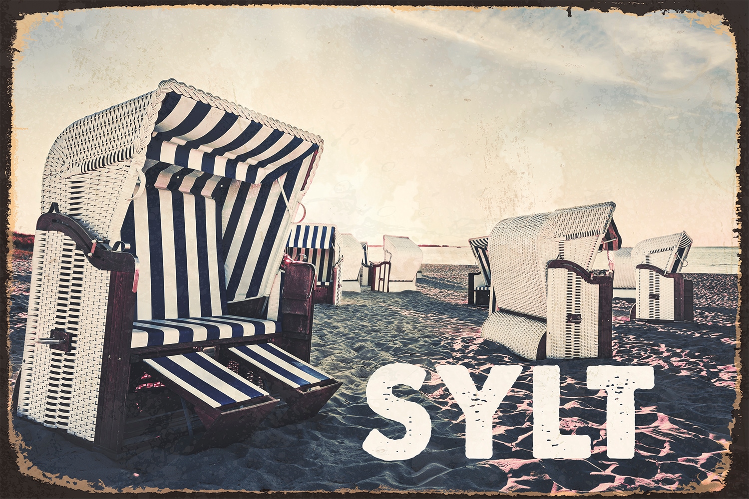 queence Metallbild »Sylt vibe«, Schriftzüge-Schriftzug-Meer-Strand, (1 St.), Stahlschild, Blechschild, Sprüche, Texte, Fernweh, Sylt