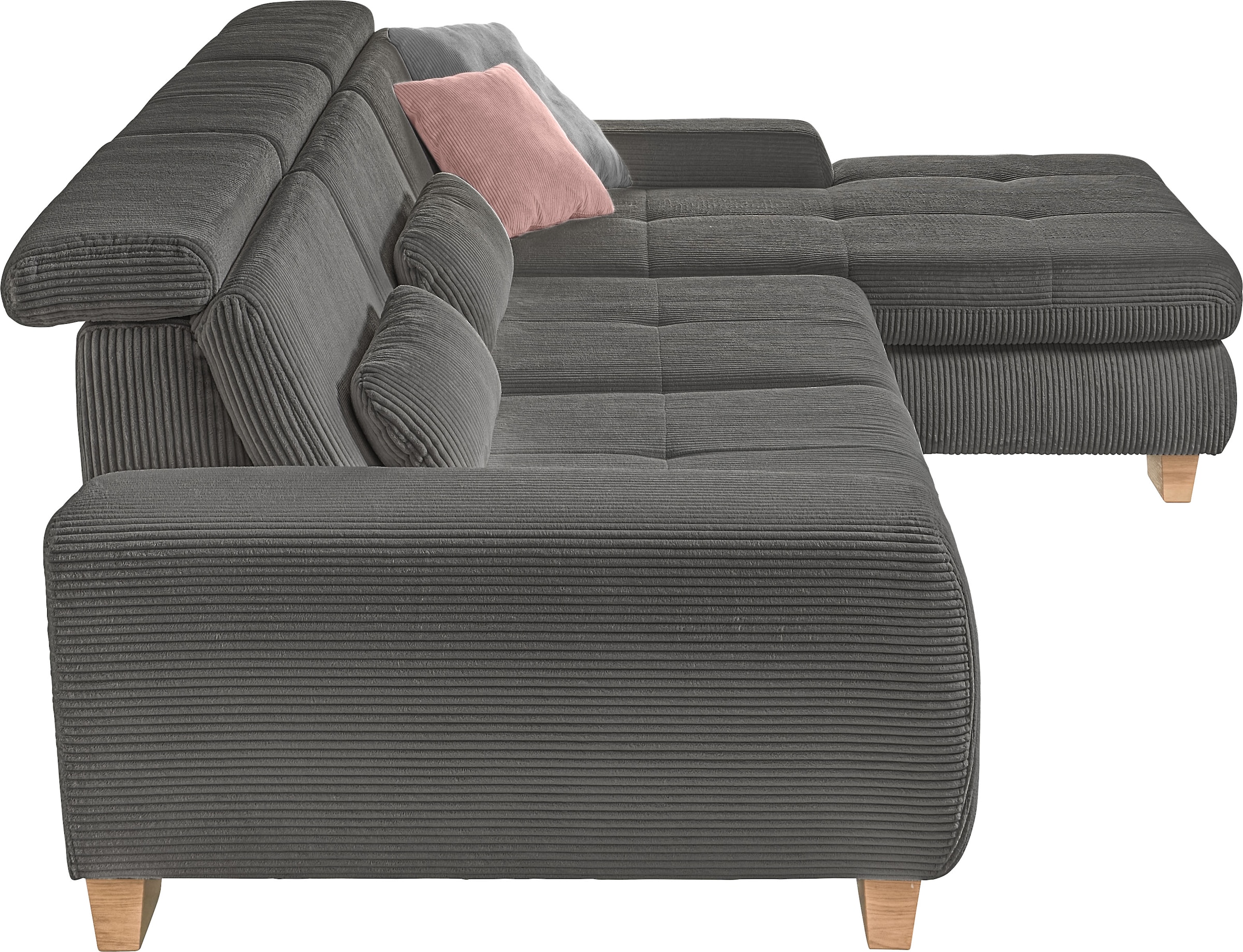 set one by Musterring Ecksofa »SO 3400 Sitzhöhe 47cm oder 49cm, Sitztiefe verstellbar, B/T: 307/195cm« whlw. mit Funktion, Kaltschaum, in Cord, anthrazit, Sitzhöhe 47