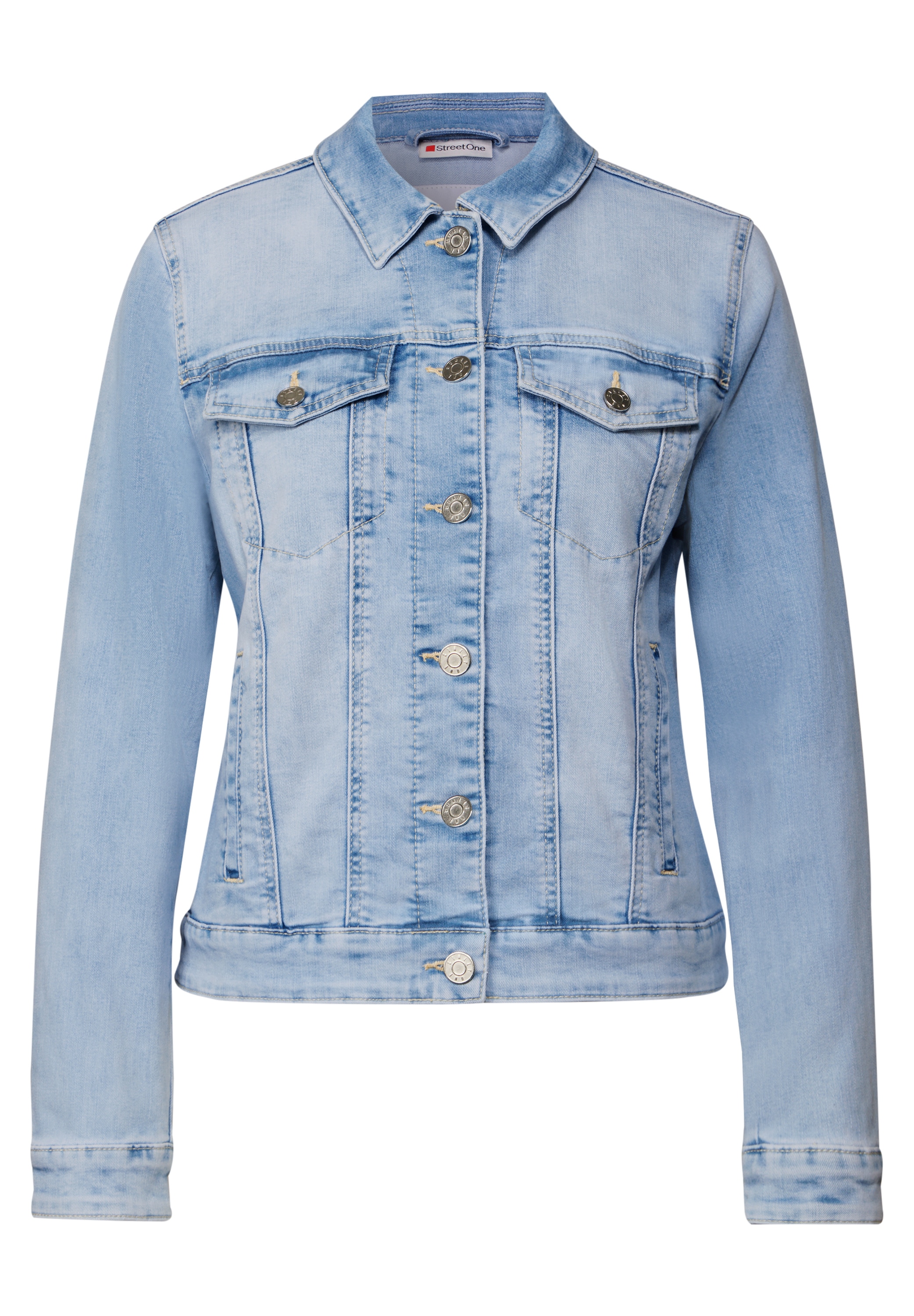 STREET ONE Jeansjacke, ohne Kapuze, im Bleached-Look und mit Knopfleiste