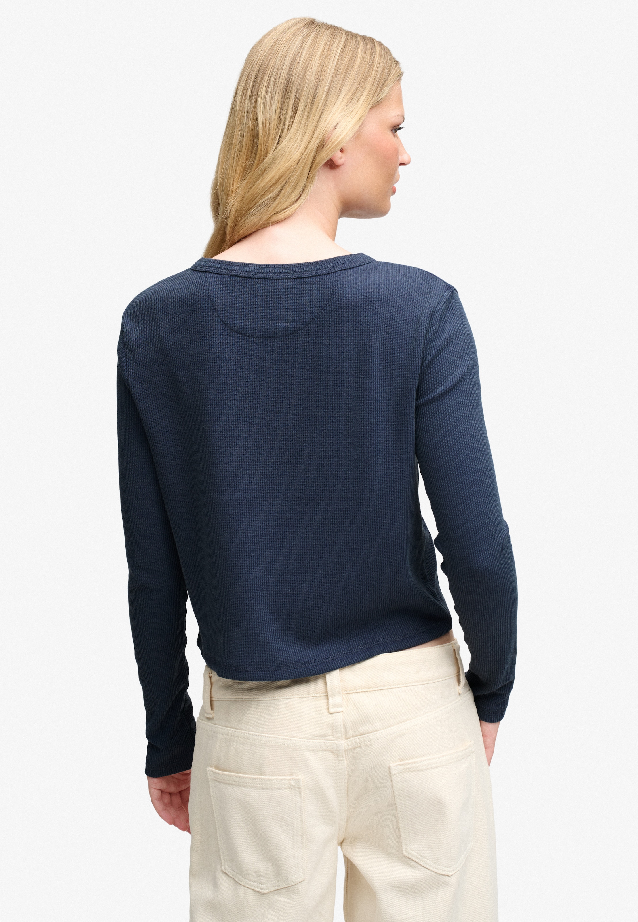 Superdry Langarmshirt »ATH ESS WAFFLE BUTTON LS TOP« Baumwollmischung, skinny fit