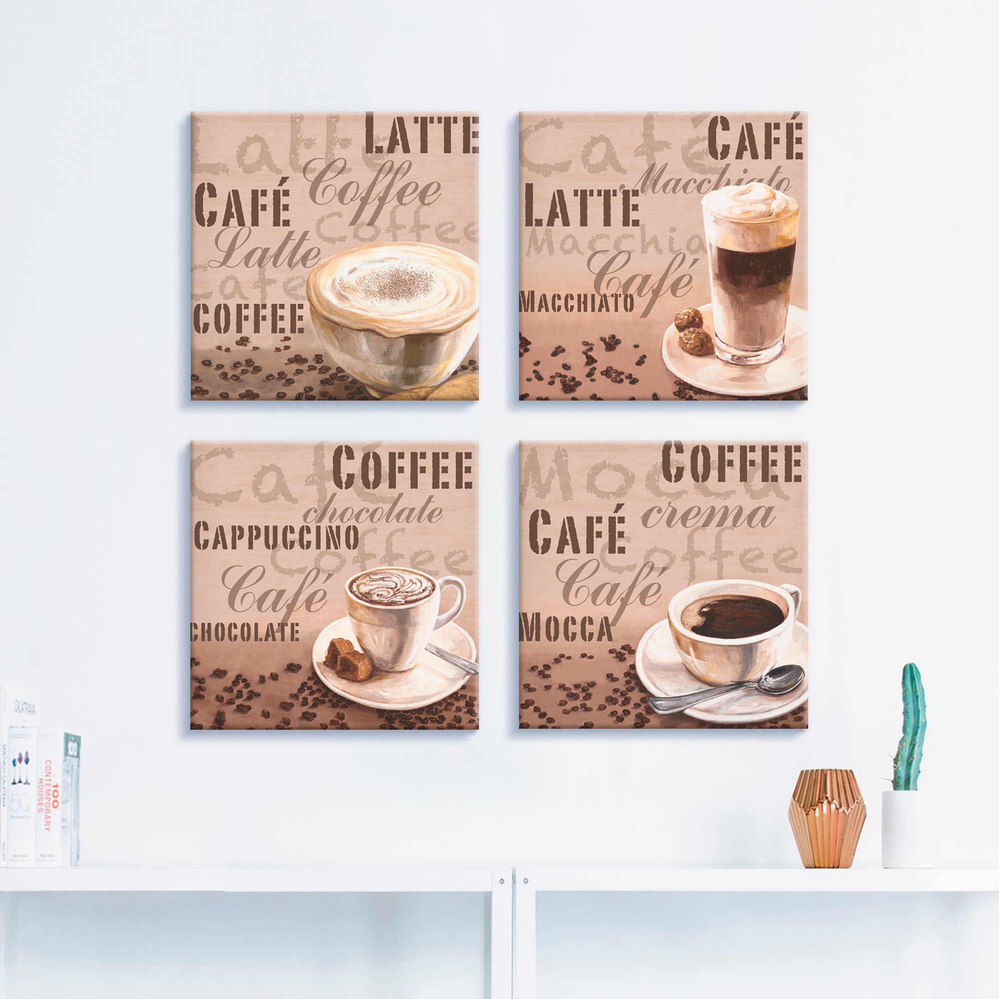 Artland Leinwandbild »Milchkaffee Latte MacchiatoChocolate«, Getränke, (4 St.), 4er Set, verschiedene Größen