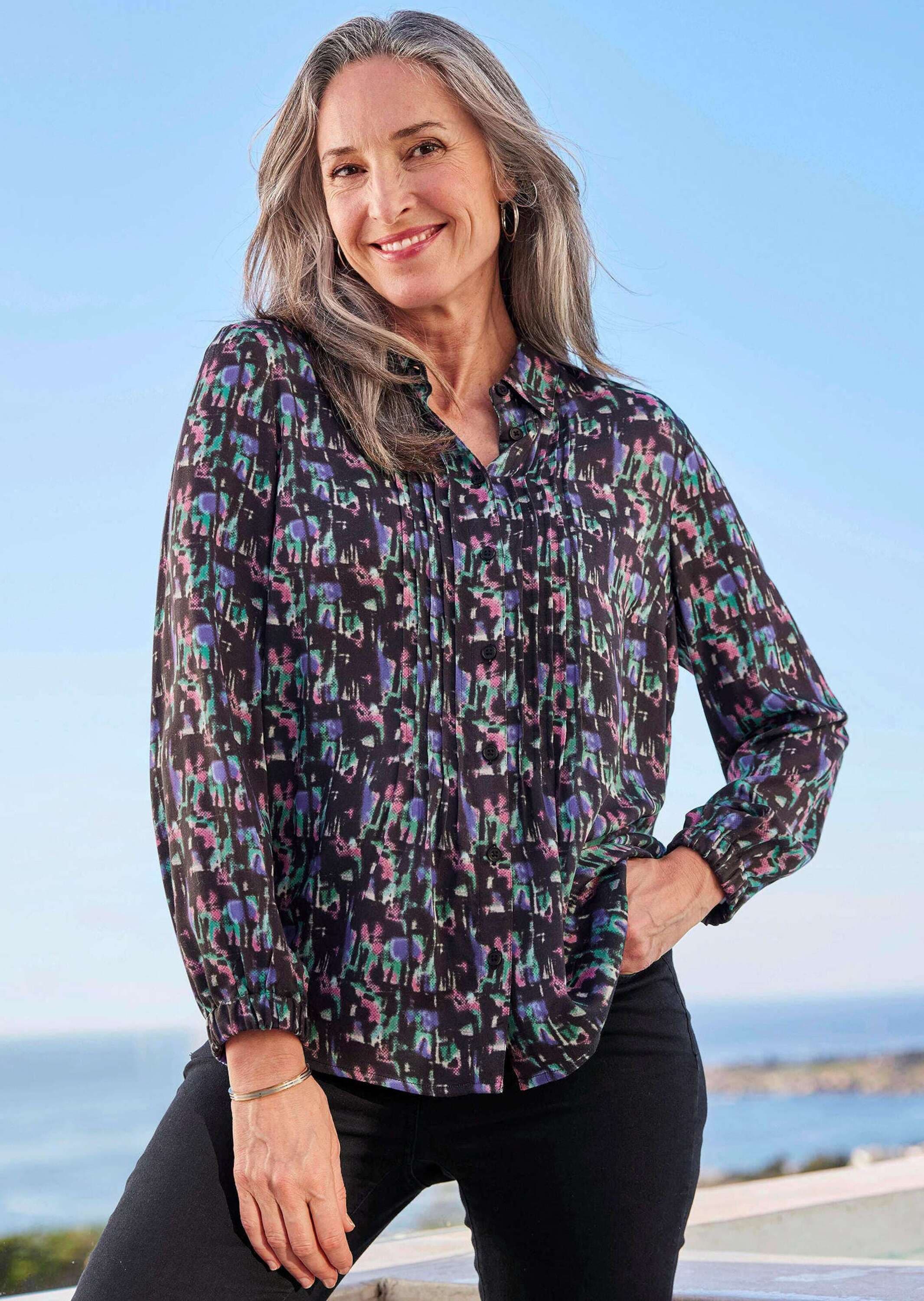 GOLDNER Hemdbluse »Kurzgröße Druckbluse« Minimalmuster