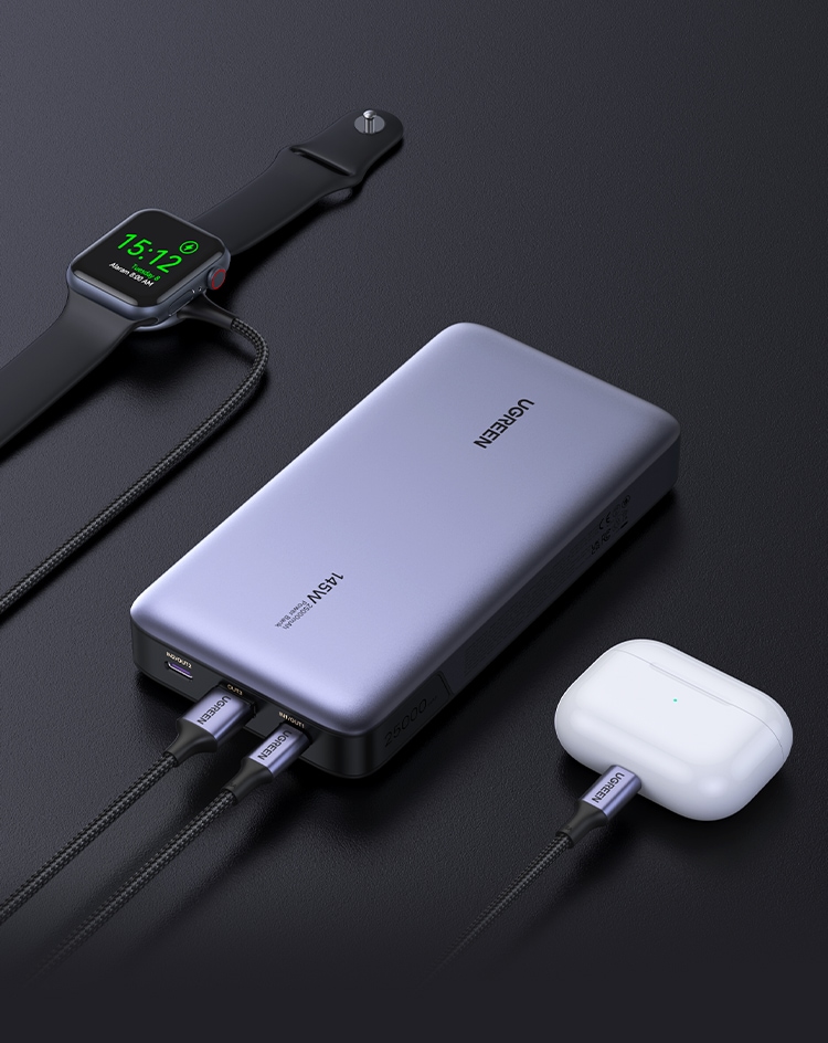 UGREEN Powerbank, 25000 mAh, Turbo-Ladung, 145W, viel Kapazität: drei Geräte gleichzeitig laden