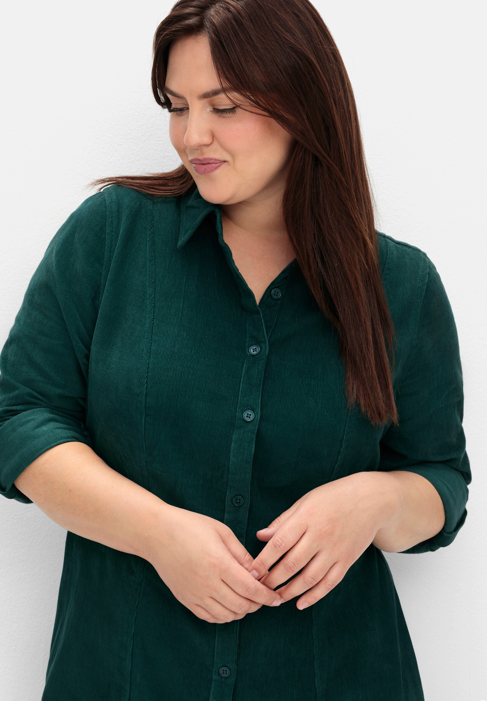 Sheego Hemdblusenkleid »Cord-Kleid Hemdblusenkleid aus weichem Cord« aus weichem Cord, mit Krempelarm
