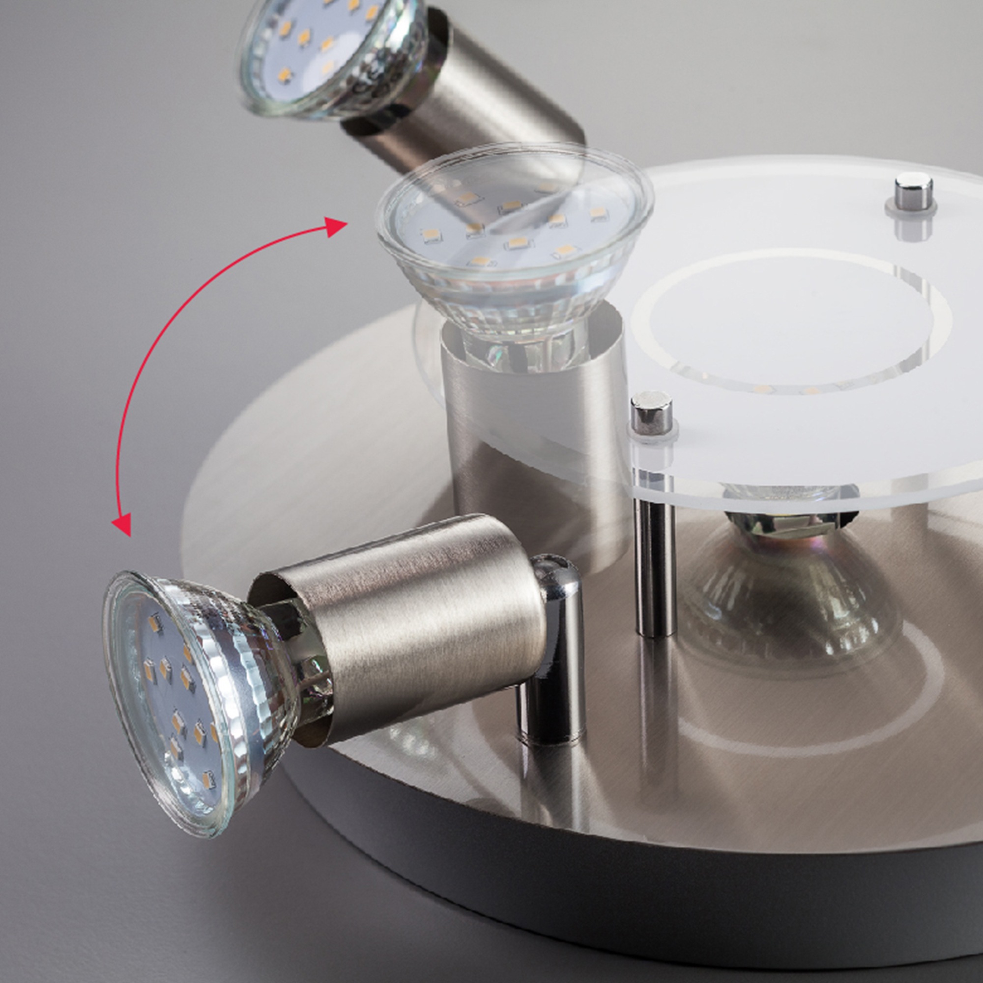 B.K.Licht LED Deckenstrahler, 4 flammig, Leuchtmittel GU10 | Leuchtmittel wechselbar, LED Deckenleuchte, rund, Metall, Glas, Strahler, GU10, inkl. 3W 250lm
