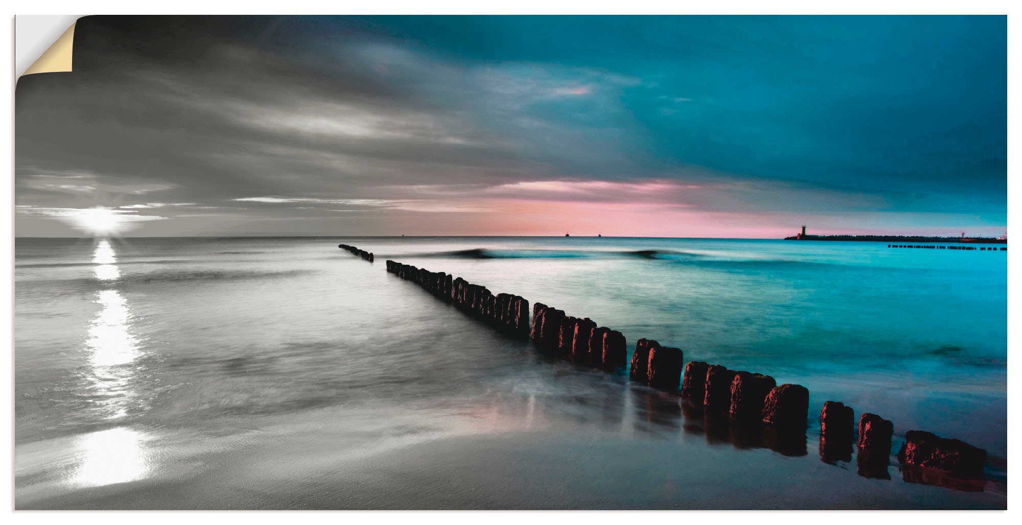 Artland Wandbild »Ostsee mit Sonnenaufgang s/w«, Gewässer, (1 St.), als Leinwandbild, Wandaufkleber in verschied. Größen