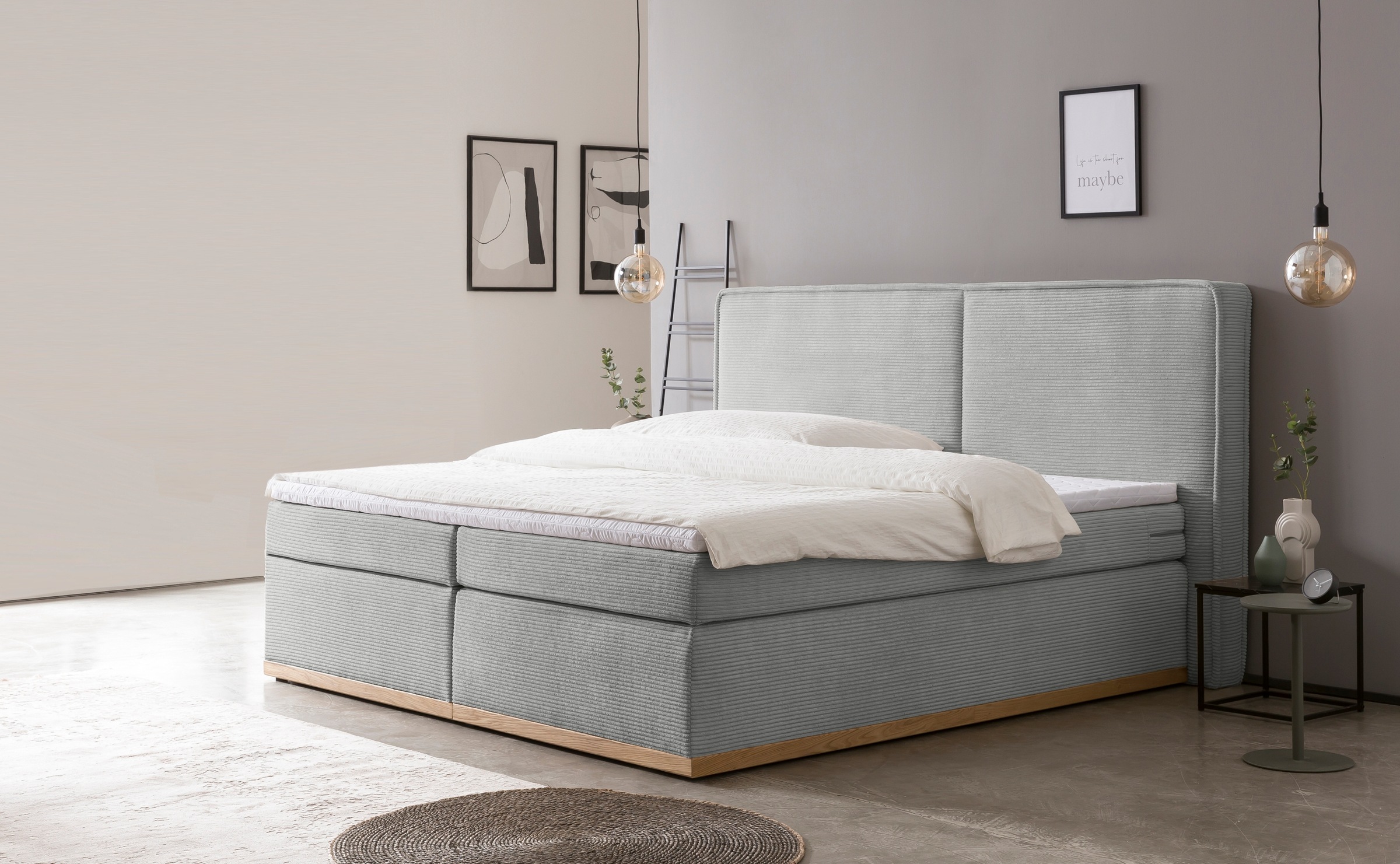 Home affaire Boxspringbett »SHERWOOD Hotelbett, Polsterbett«, Hochwertiger Cord,weiche Velours-Struktur, mit Topper, Eiche