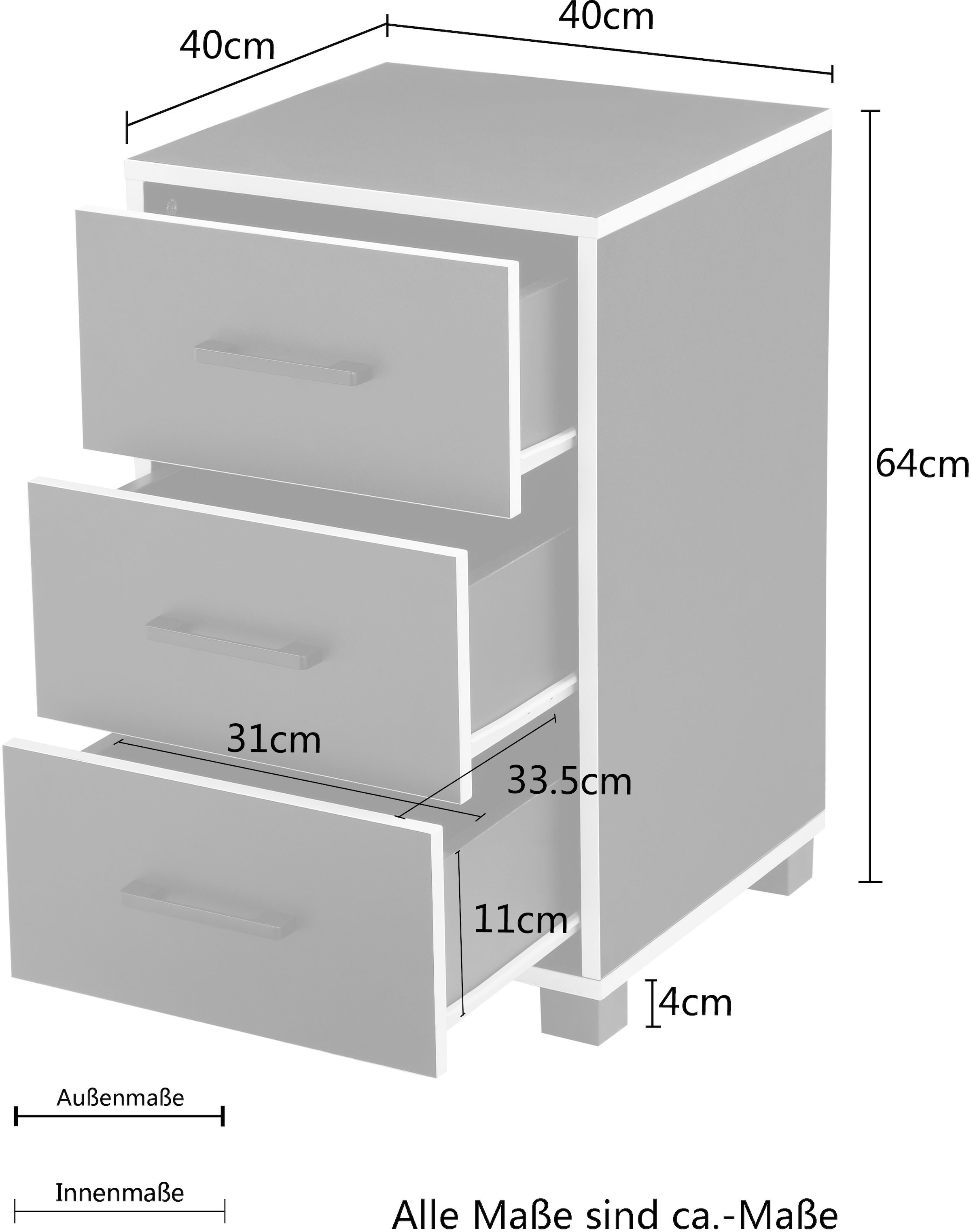 Places of Style Container »Moid, Bürocontainer, Schreibtischcontainer,«, 3 Schubladen, Metallgriffe, 40x64 cm