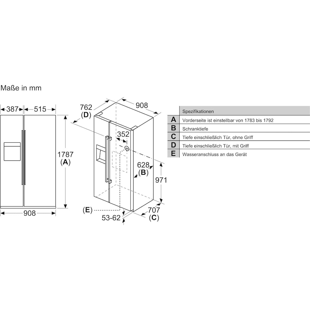 SIEMENS Side-by-Side »KA93GAIEP«, KA93GAIEP, 178,7 cm hoch, 90,8 cm breit