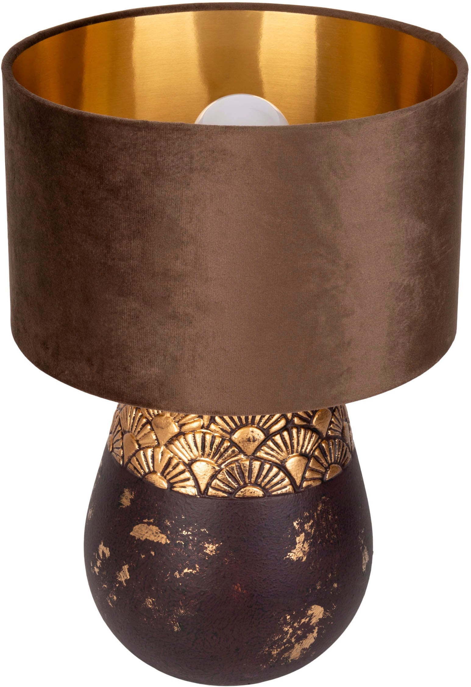 näve Tischleuchte »Bronco« E27 1 Stk. Keramikfuß mit goldenem Prägemuster, Textilschirm, 1x E27
