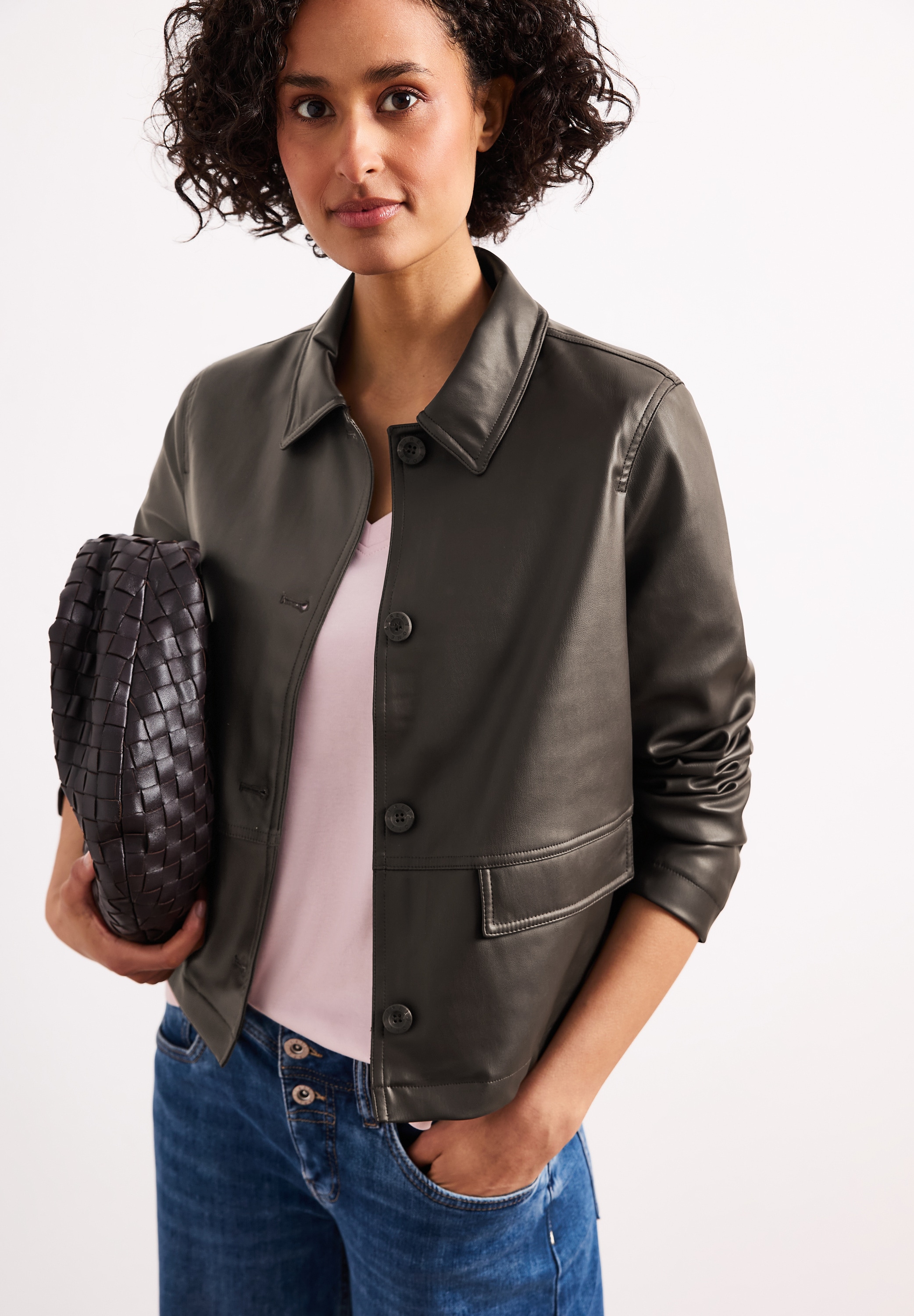 STREET ONE Blouson ohne Kapuze im Leder-Look mit Knöpfen