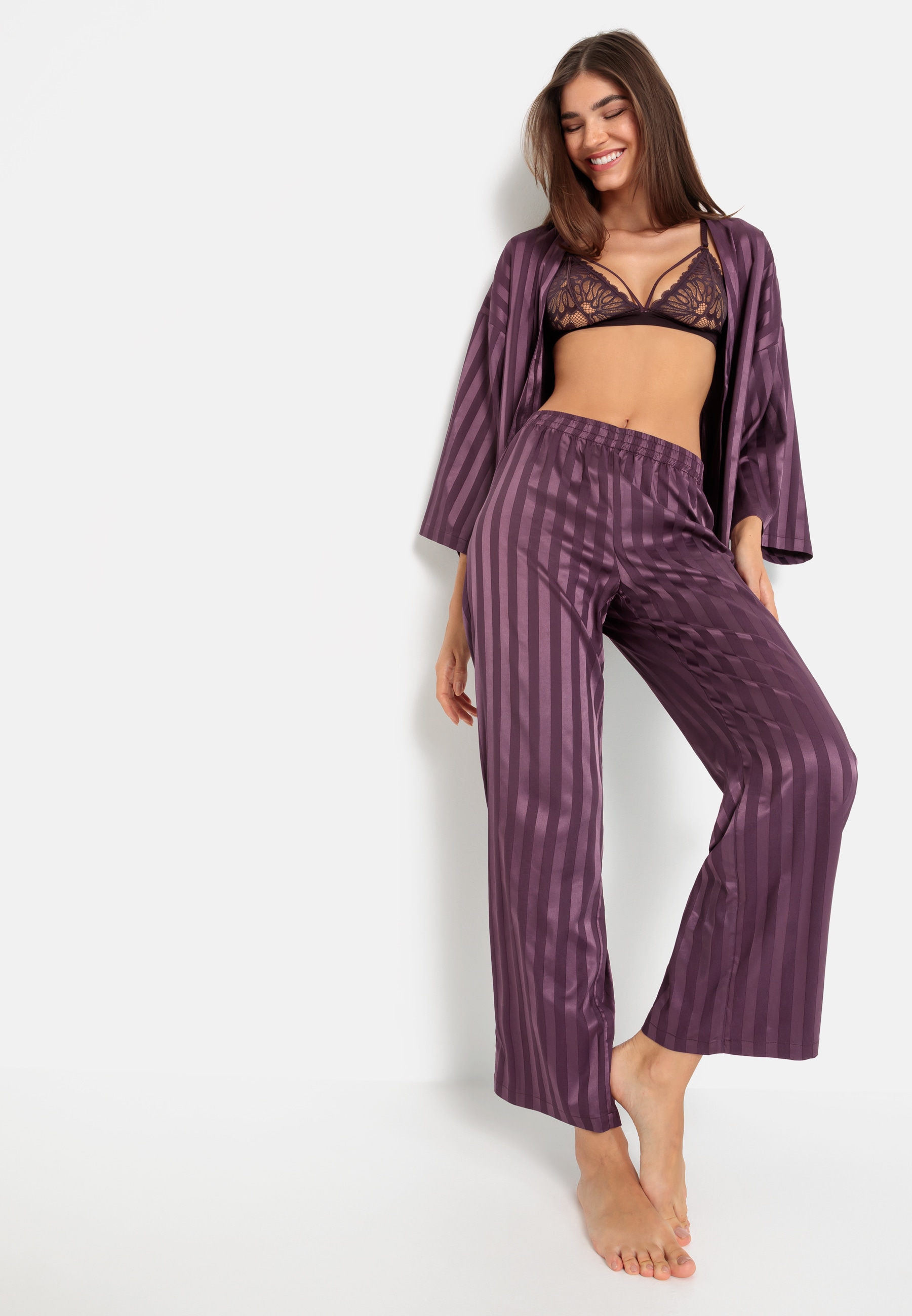 LSCN by LASCANA Pyjama, (Set, 2 tlg.), im Kimono-Stil