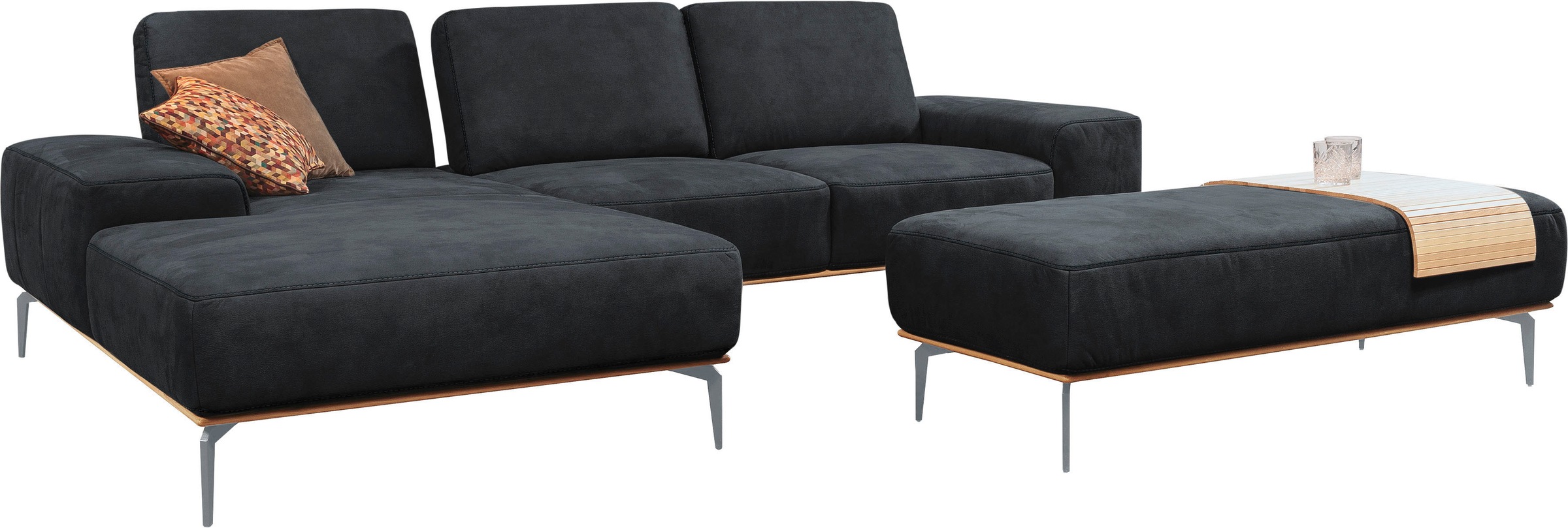 W.SCHILLIG Ecksofa »run, Designsofa mit tollem Sitzkomfort, bequem, L-Form«, mit elegantem Holzsockel, Füße in Silber matt, Breite 299 cm