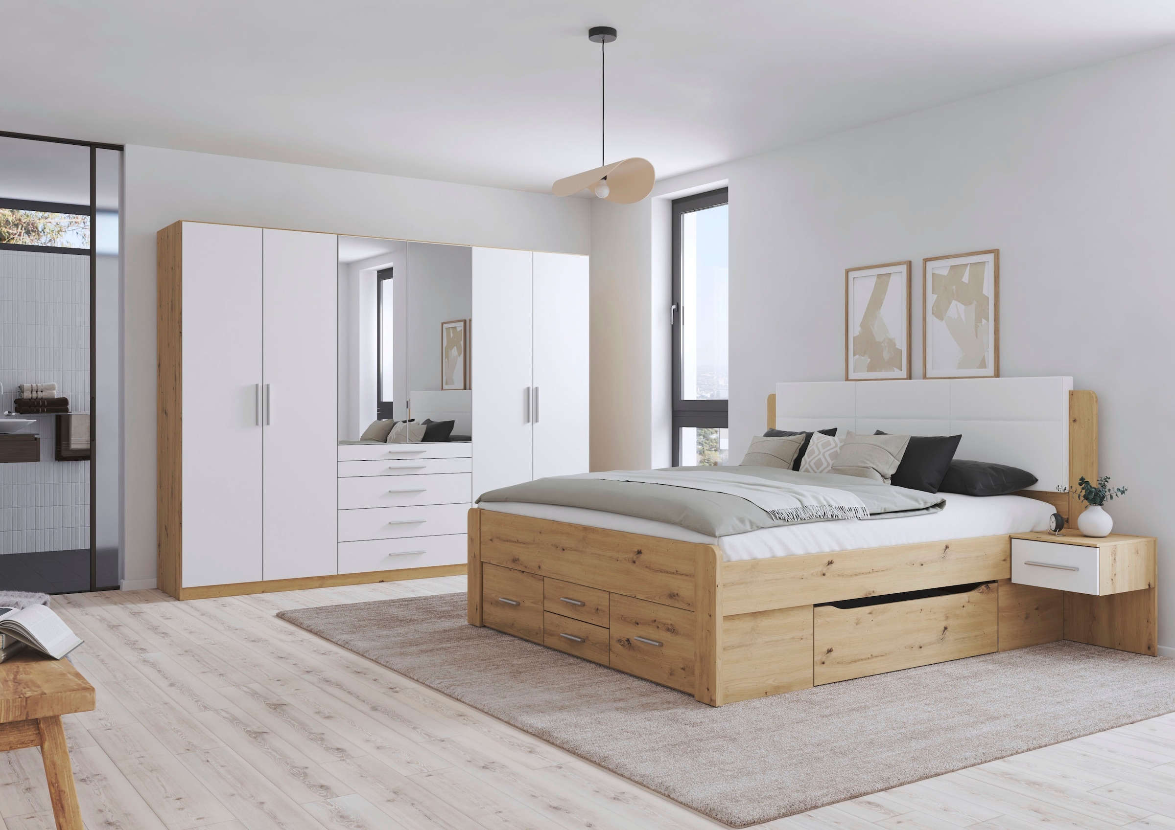 rauch Bettanlage »Doppelbett Komfortbett Funktionsbett WEINGARTEN« Set, Liegefläche 180x200, B/H/T/: 265/118/210 cm, 3 tlg. tlg. 6 Bettschubladen mit viel Stauraum, 2 Hängenachttische MADE IN GERMANY