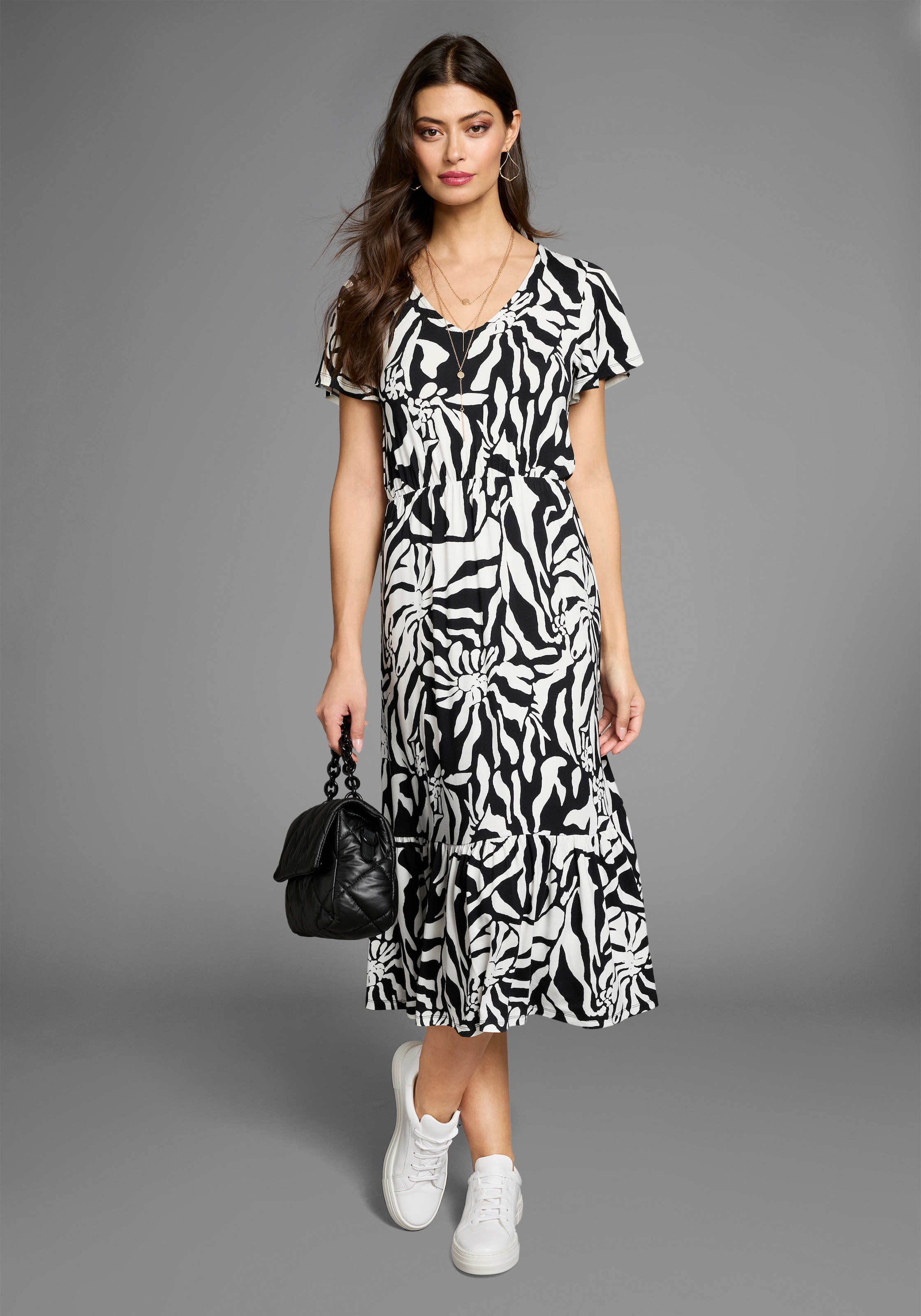 Laura Scott Midikleid, im auffälliger Zebra-Optik mit Flügel-Ärmeln - NEUE KOLLEKTION