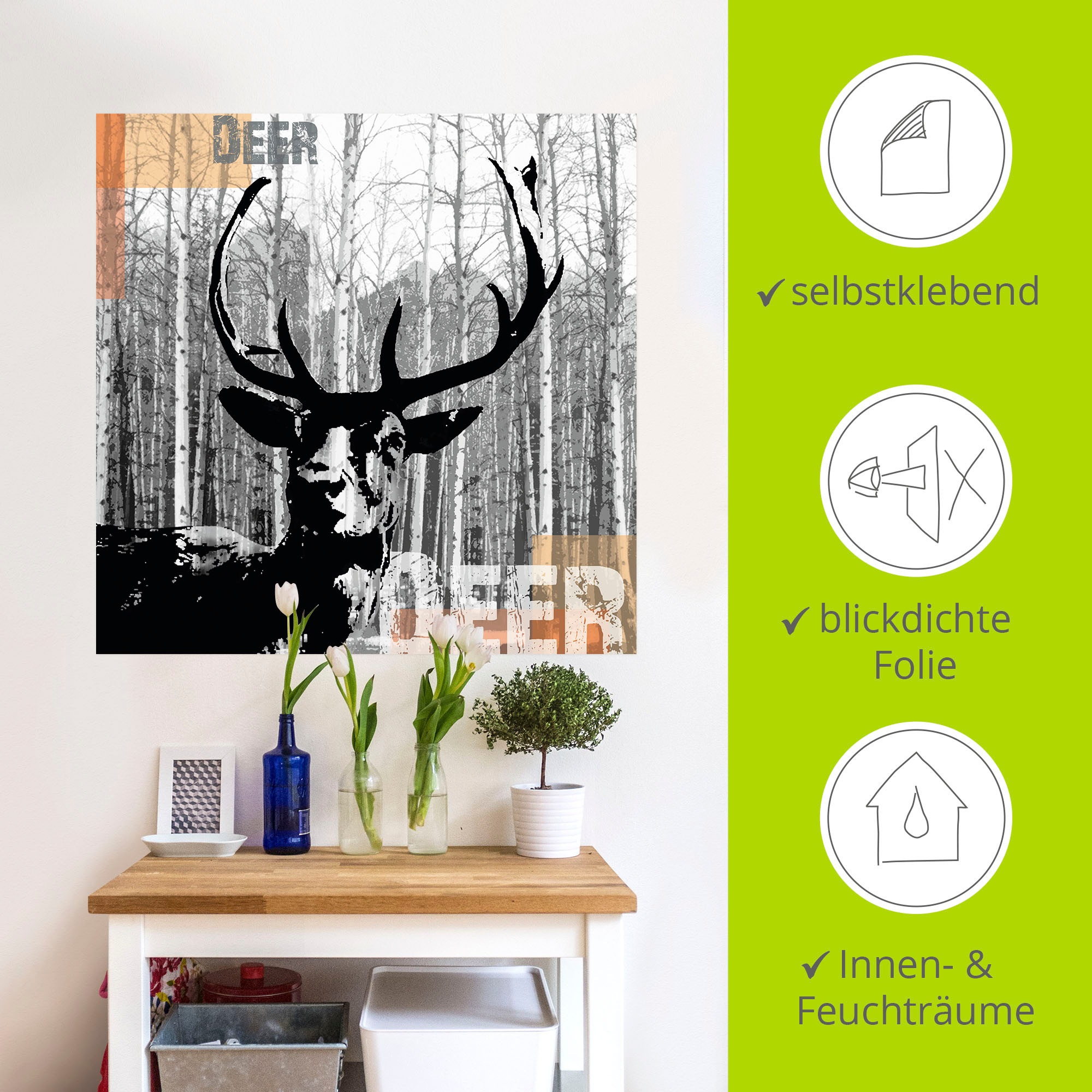 Artland Wandbild »Hirsch Collage«, Wildtiere, (1 St.), als Leinwandbild, Poster, Wandaufkleber in verschied. Größen