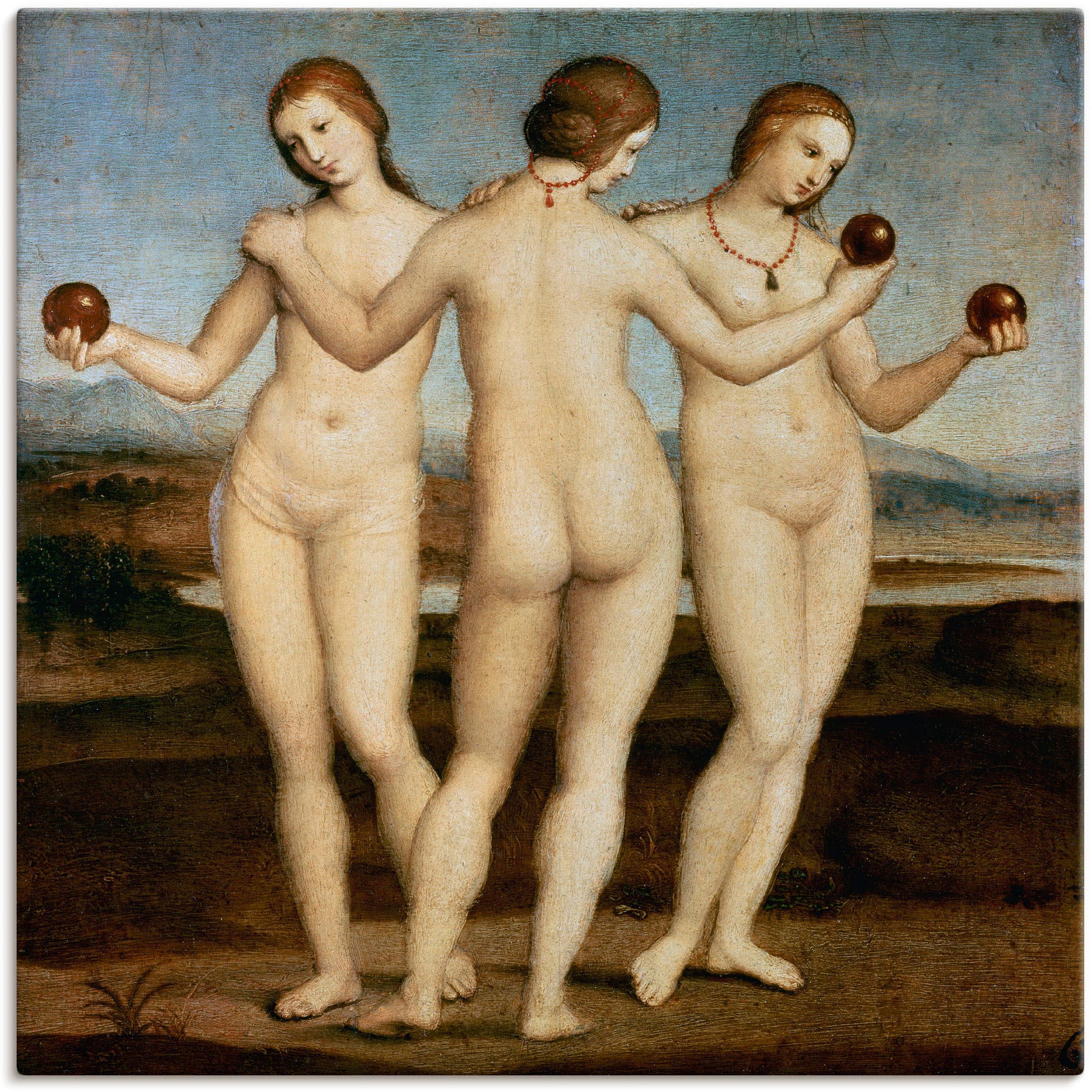 Artland Wandbild »Die drei Grazien. Gegen 1502/03.«, Frau, (1 St.), in vielen Größen & Produktarten -Leinwandbild, Poster, Wandaufkleber / Wandtattoo auch für Badezimmer geeignet