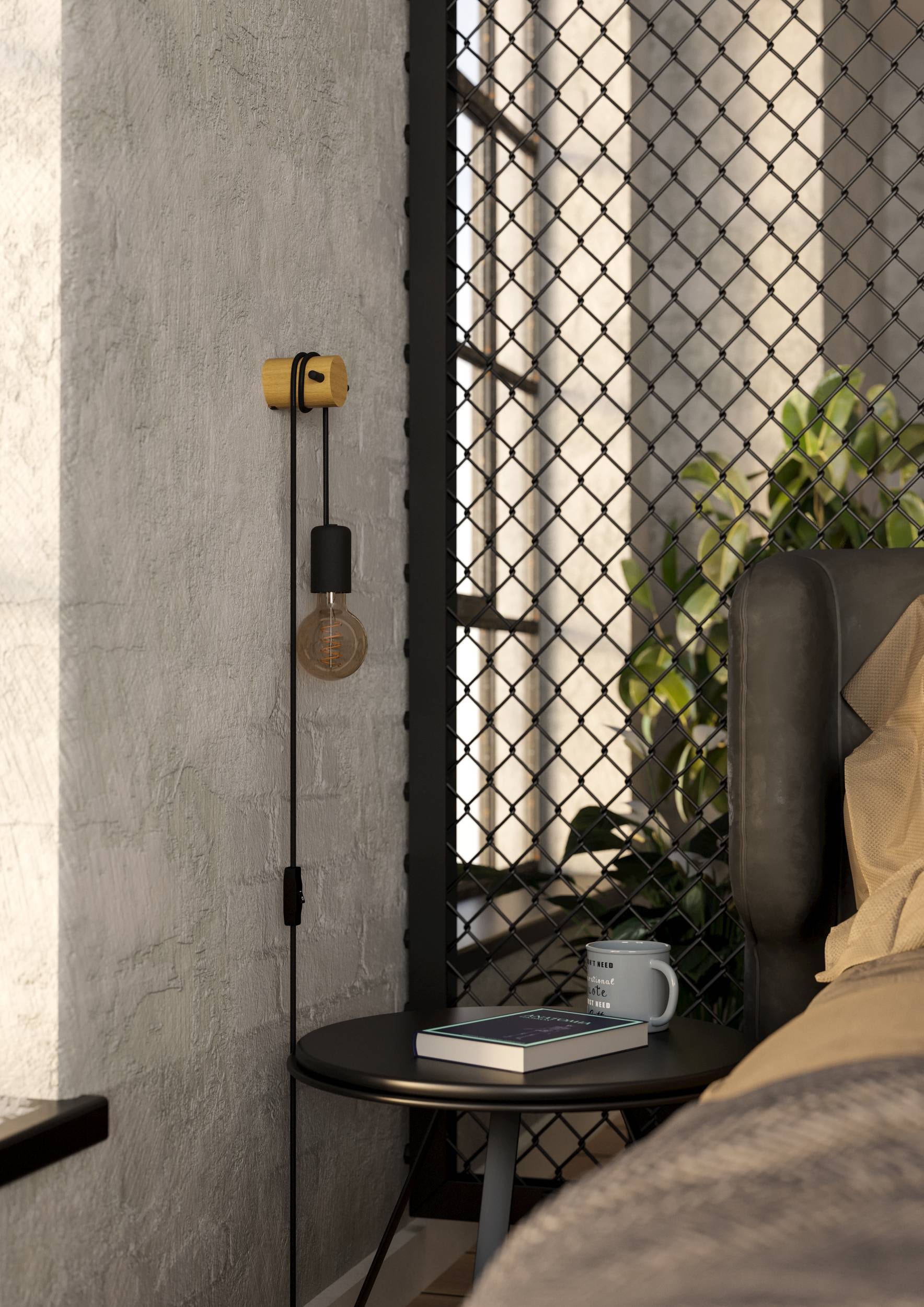 EGLO Wandleuchte »Buddon Wandlampe Vintage, Natur, E27, Metall und Holz, Wohnzimmerlampe« E27 1 Stk. Wand-/Deckenleuchte - L5,5 x H260 x AL8 cm - braun, schwarz